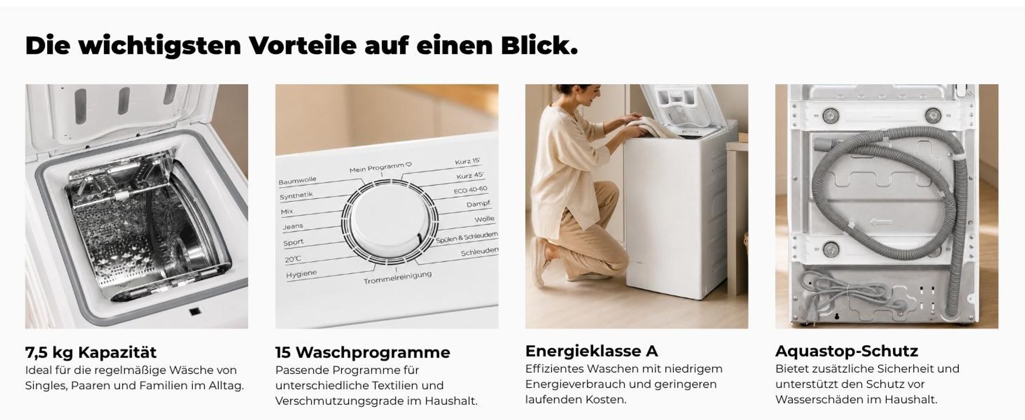Exquisit Waschmaschine 7,5kg, Toplader, Waschmaschine schmal, Energieklasse A, 1200 U/Min, Startzeitvorwahl, Kurzprogramm, LTO51207-030A weiss