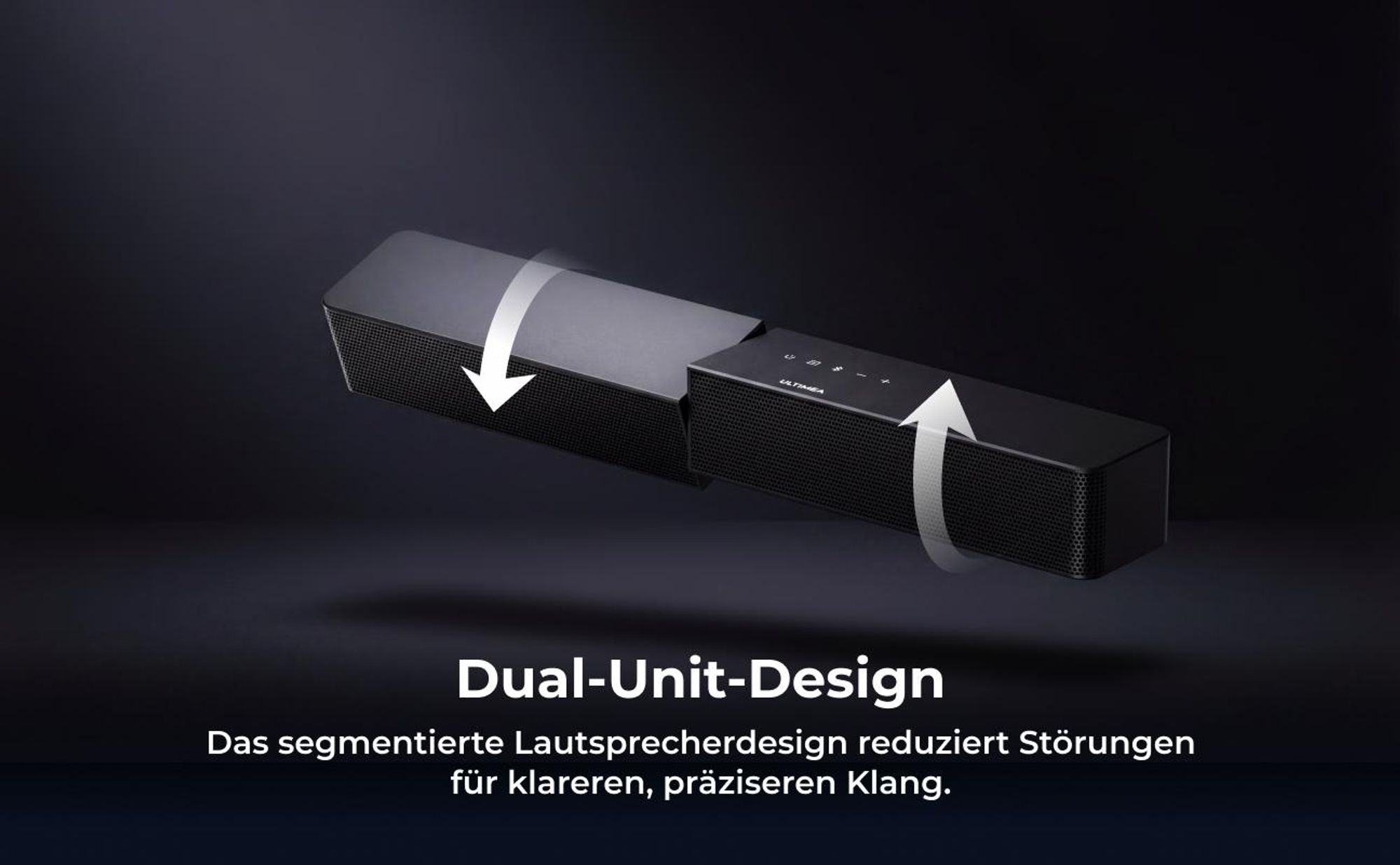 ULTIMEA 2.1-Kanal Soundbar mit kabellosem Subwoofer, 240 W Spitzenleistung, VoiceMX & BassMX, App-Steuerung, HDMI, Bluetooth® 6.0, Poseidon R3T