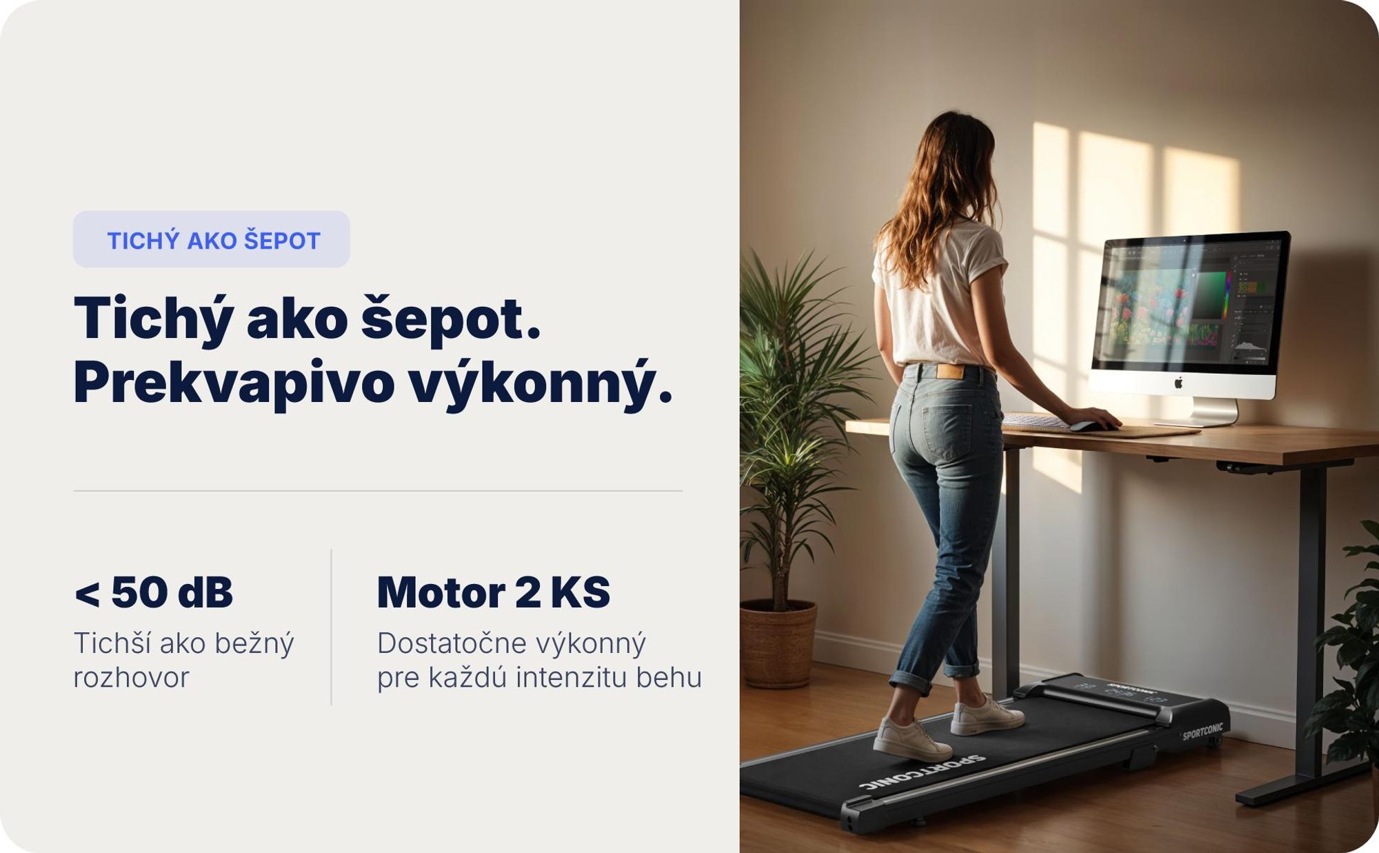 Sportconic Walking Pad bežecký pás na chôdzu pre domov & kanceláriu – tichý, s 6 % sklonom, úsporný, LED displej