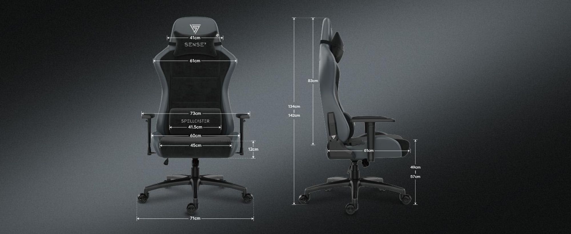 SENSE7 Spellcaster FUKU XL herná stolička Alcantara čierna – Ergonomická kancelárska stolička pre vysokých ľudí, nosnosť 160 kg, stolička s chladnou penou, široké sedadlo