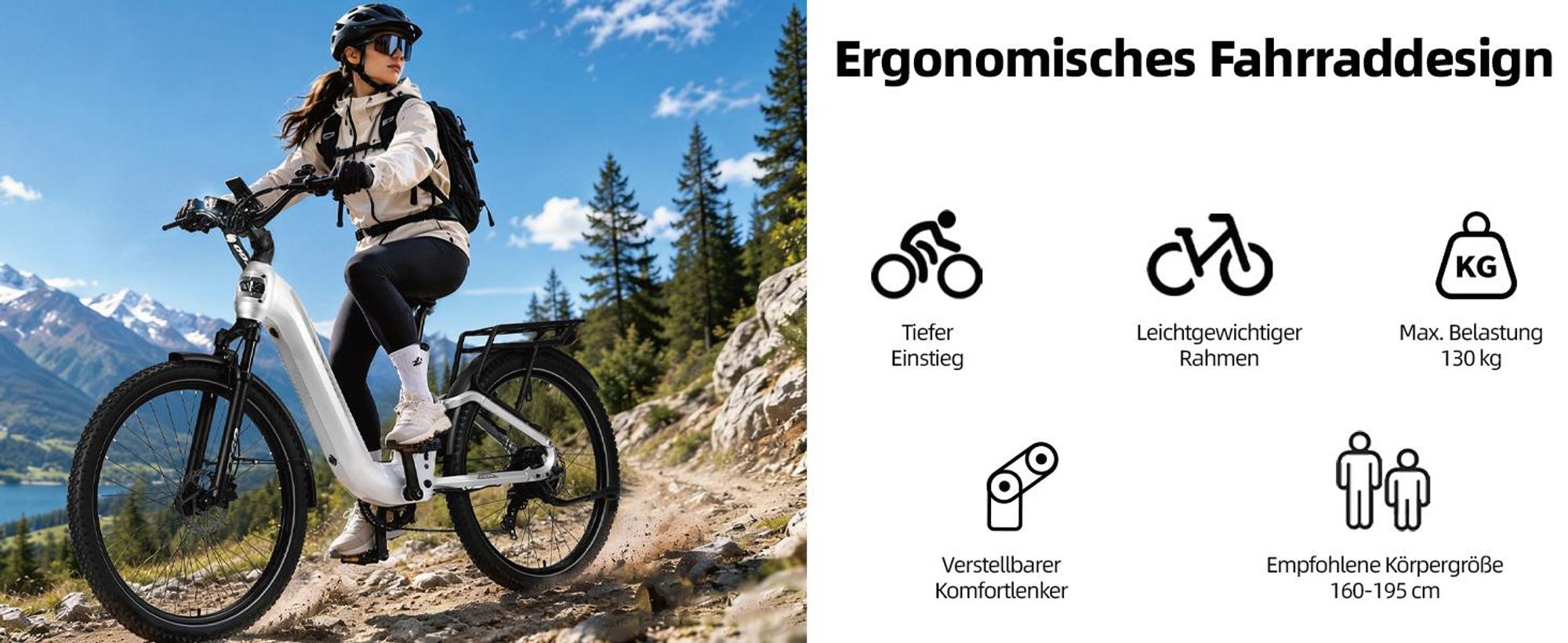 TTGO E-SUVO S6 E-Bike 28 Zoll Damen Herren, SUV, Fully, 48V 720Wh bis zu 140km, 70NM,Bremslicht,7 Gang Shimano, Softtail Elektrofahrrad Pedelec Weiß