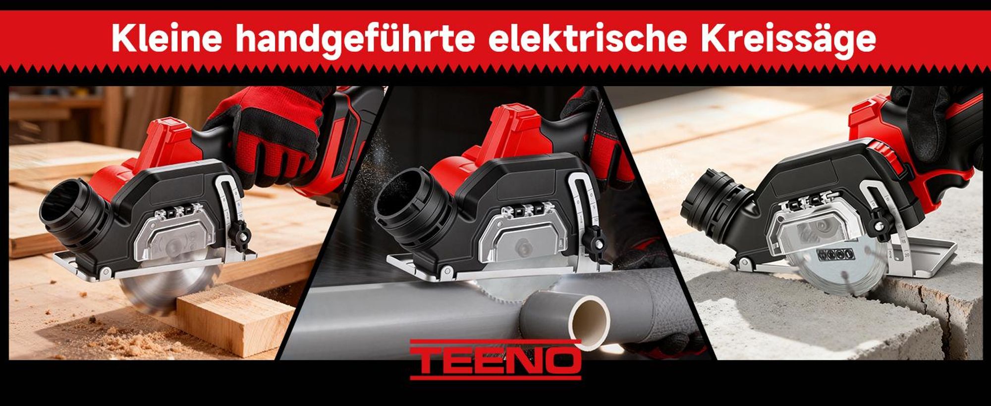 TEENO Akku-Mini-Handkreissäge, Akku Handkreissäge mit LED-Leuchte, 2x 2,0Ah-Akkus, Einstellbarer Schnittwinkel, 20000 U/min, 8 Sägeblätter