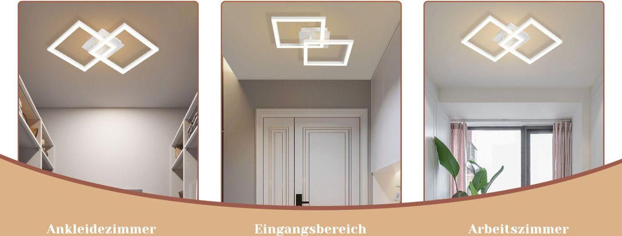ZMH Lampa sufitowa Led Biały Salon Ciepła Biała Sypialnia   Obrotowa Geometryczna 24W do Kuchni Przedpokoju Biura