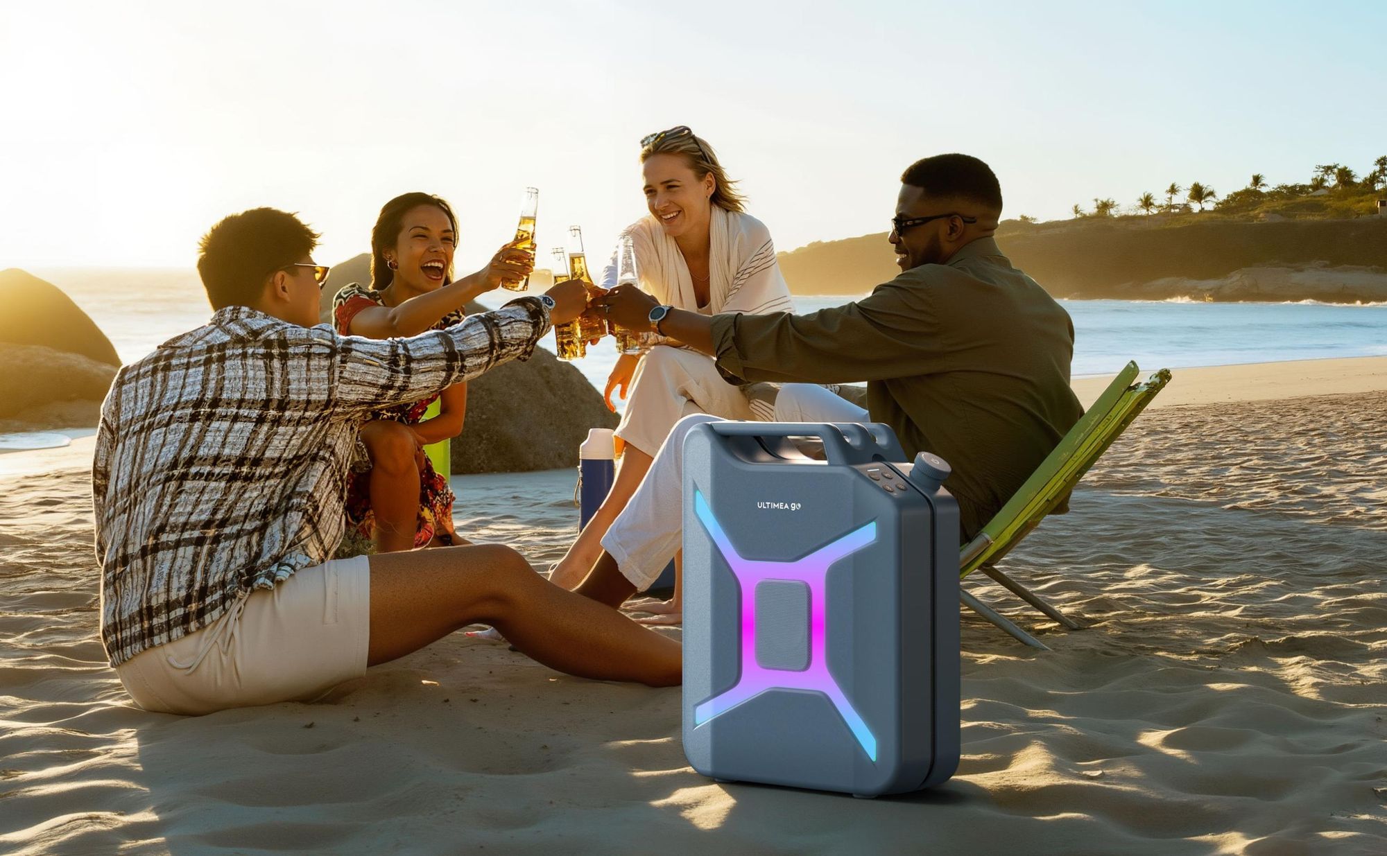 ULTIMEA Go tragbarer Party-Lautsprecher, 300 W Bluetooth PartyBox mit Bass-Boost, RGB-Beleuchtung, Mikrofon-/Gitarreneingang, Party & Outdoor, Blau