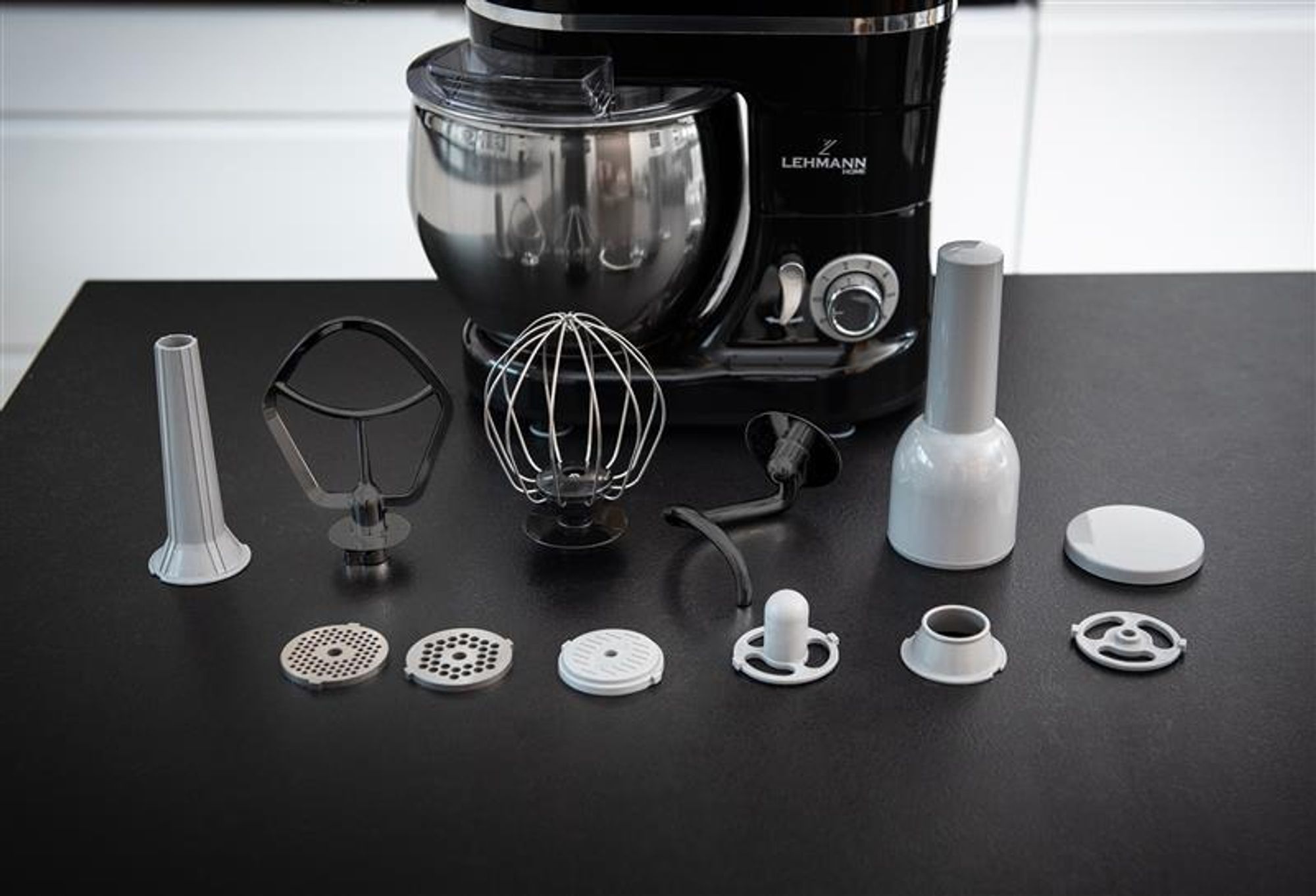 Robot planetarny kuchenny LEHMANN MASTIC, maszynka do mięsa, mikser, blender kielichowy 3w1, 1300 W, 6 prędkości, misa 5 l, 550x415x215, 7 kg, czarny