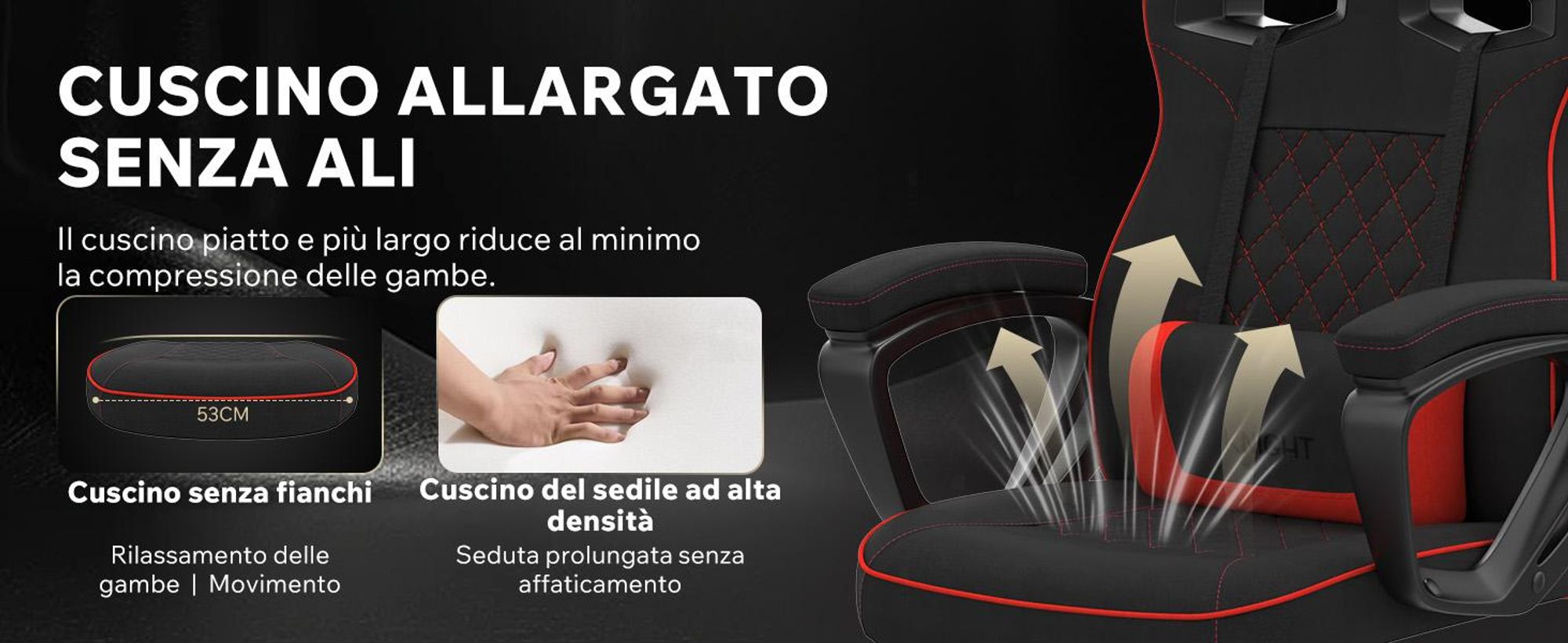 Sedia da gioco SENSE7 Knight in tessuto nero-rosso - Sedia da ufficio ergonomica Sedia da scrivania Sedia da computer Sedia da gaming Sedia da corsa 120 kg