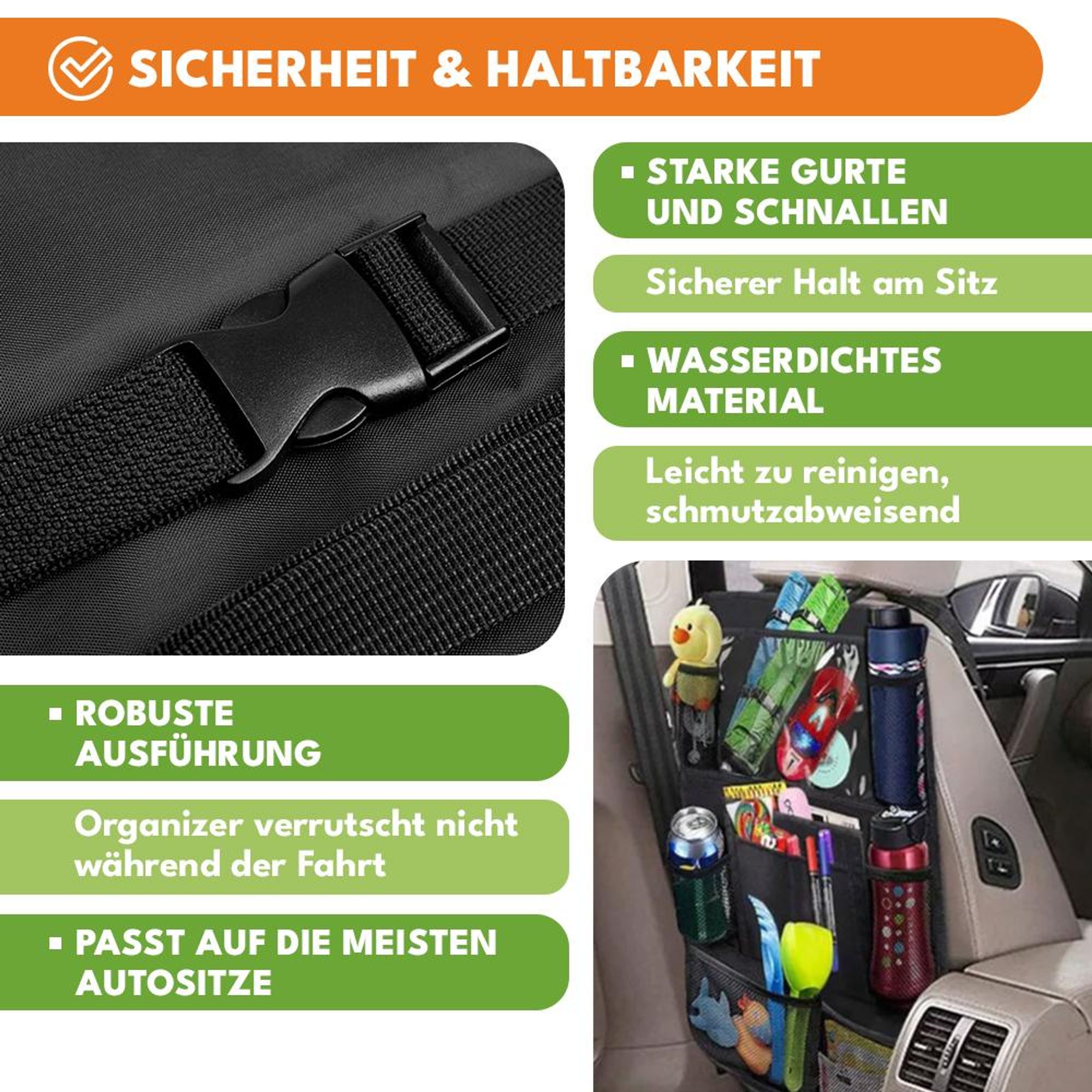 KRUMAD Auto Organizer Rücksitz 61×41 cm – Kofferraum/Autositz Organizer mit Tablet-Halter bis 10", 10 Taschen & 2 Kopfstützen-Haken, wasserdicht