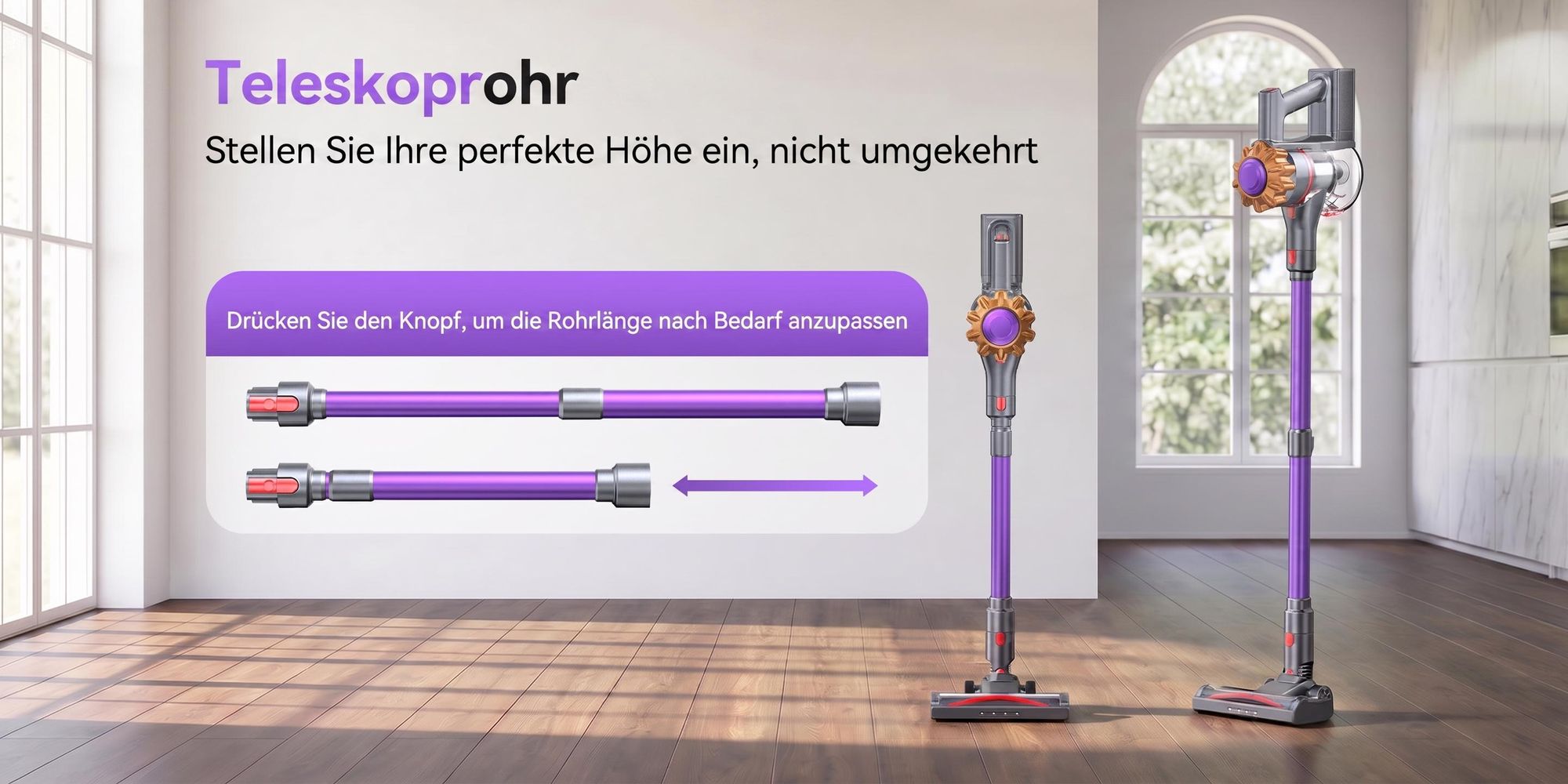 Lubluelu 75000 Pa Akku-Staubsauger Saugleistung, Anti-Haar-Verwicklungsbürste, Grüne Beleuchtung, Freistehend, Teppiche & Hartböden, P7