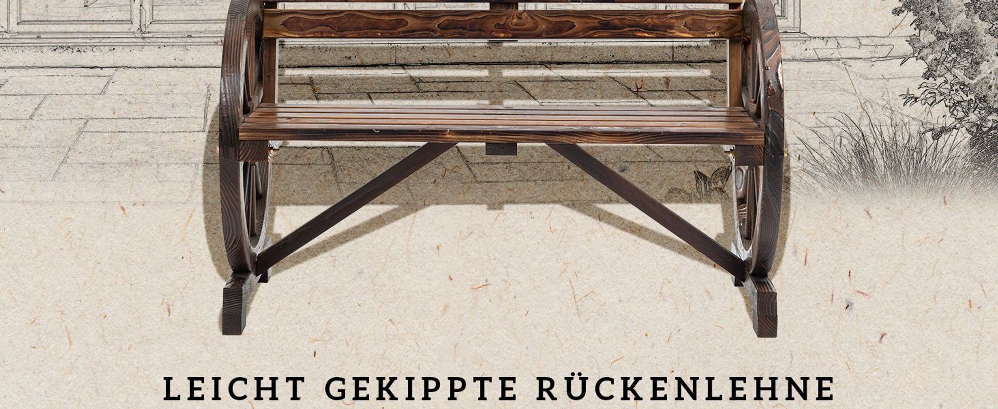 Outsunny Gartenbank 2-Sitzer Sitzbank Holzbank Wagenrad-Design bis 240 kg