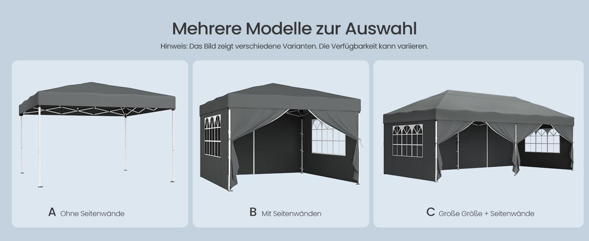 SONGMICS Faltzelt 3 x 3 m, stabil, tragbar, Pavillon für Garten, Hof, Markt, Sonnenschutz, grau