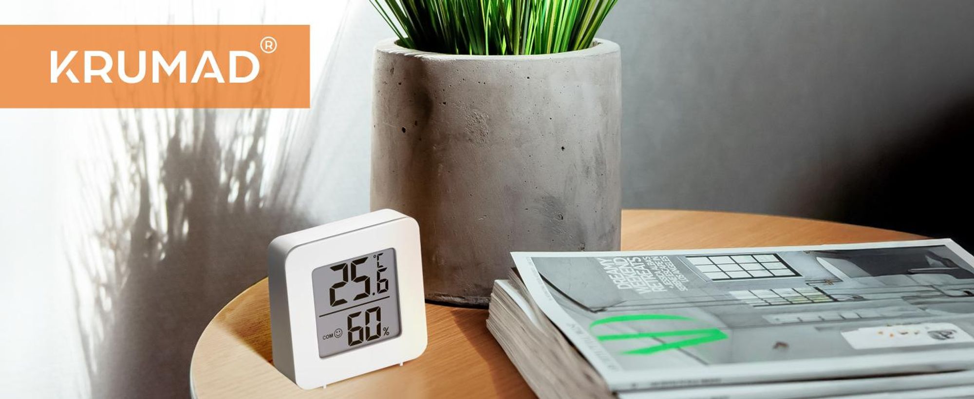 KRUMAD Digitales Thermometer Hygrometer Innen, Mini Raumthermometer mit Luftfeuchtigkeitsmesser, LCD Anzeige für Wohnzimmer Büro Schlafzimmer