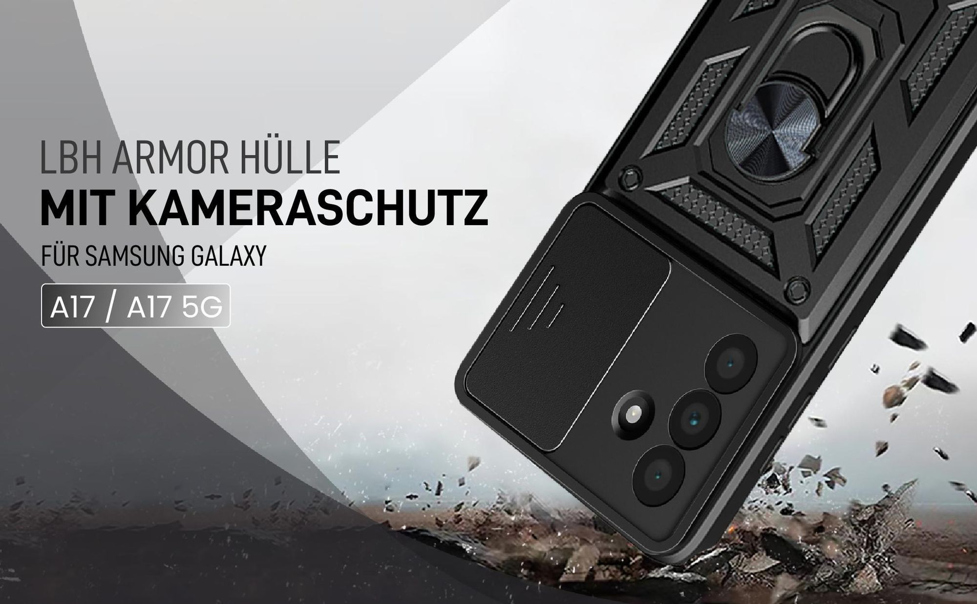 Schwarze Outdoorhülle mit Kameraschutz für Samsung Galaxy A17