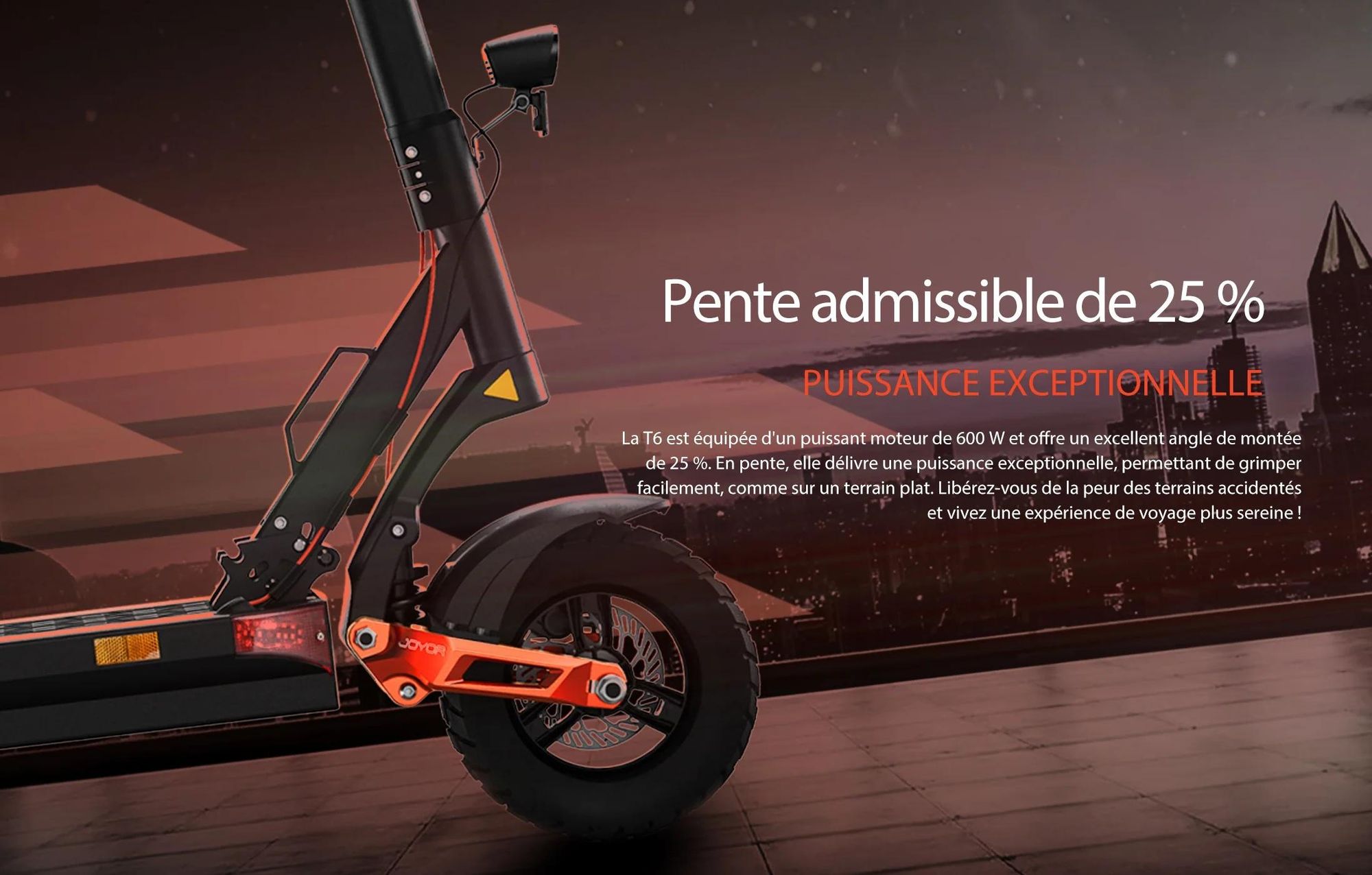 JOYOR T6 Pliable Trottinette électrique - Moteur 600W Batterie 48V18AH Pneus de 10 Pouces - Noir