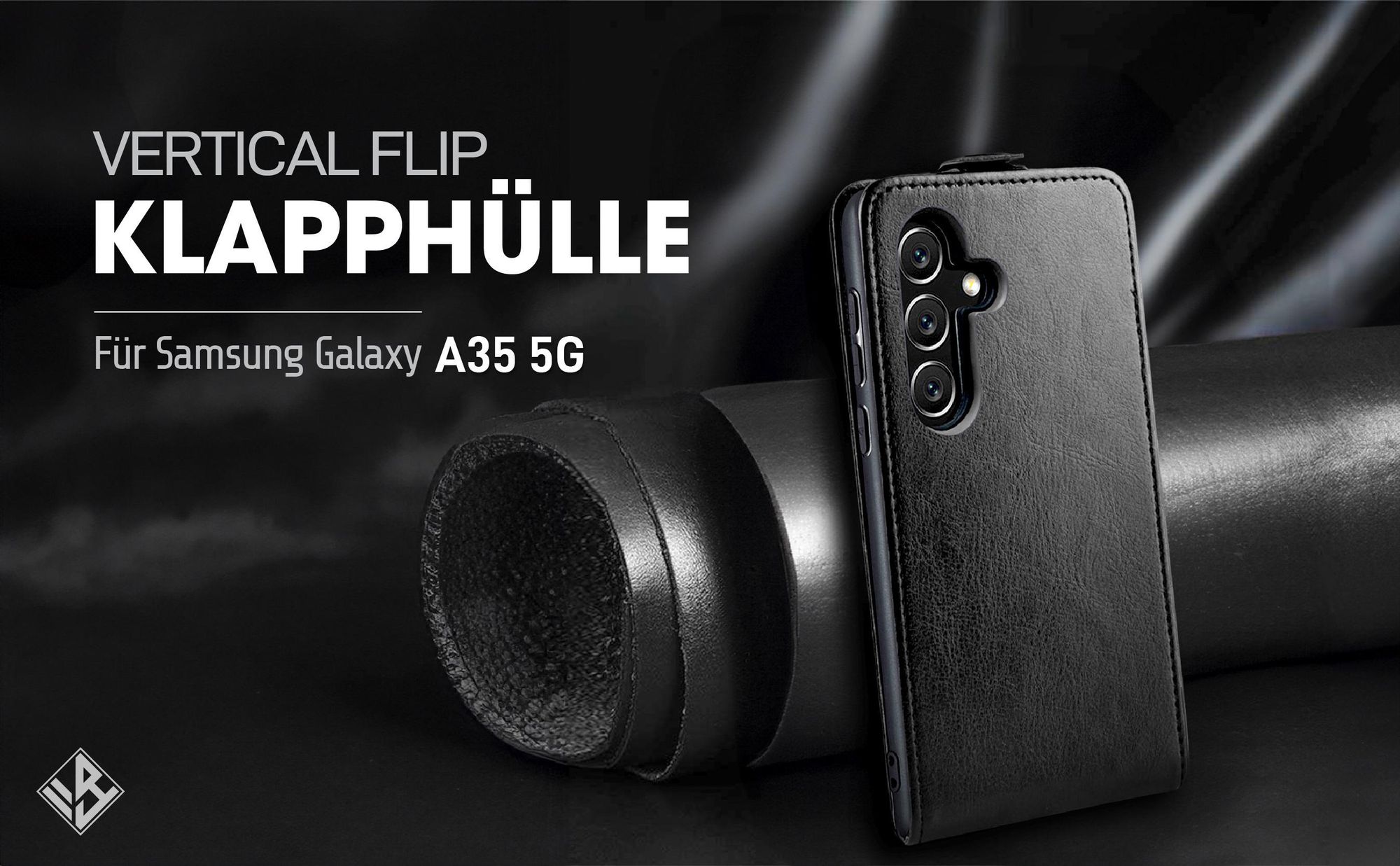 Vertikal aufklappende Handyhülle in Schwarz für Samsung Galaxy A35 5G