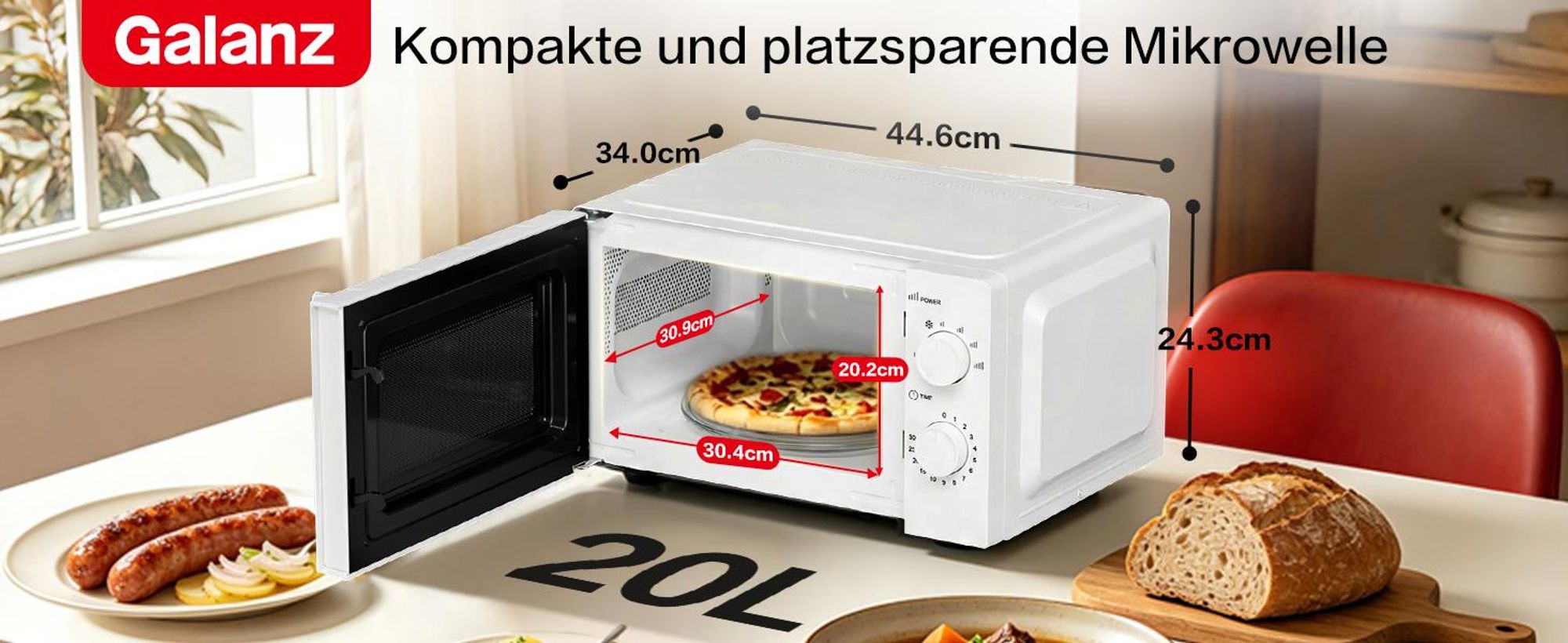 Galanz Mikrowelle 20L 700W Auftaufunktion 6 Leistungsstufen weiß