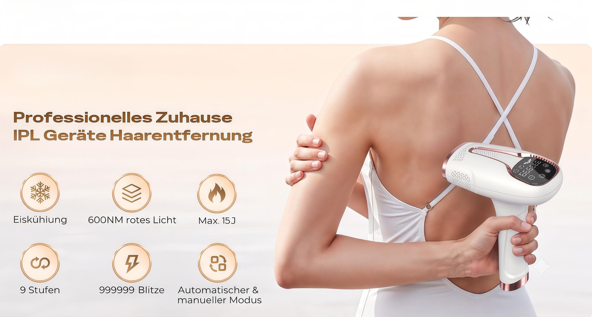 Laser Haarentferner IPL mit 3 Funktionen HR/SC/RA, 999.999 Lichtimpulse, schmerzfreie Haarentfernung mit Eiskühlung
