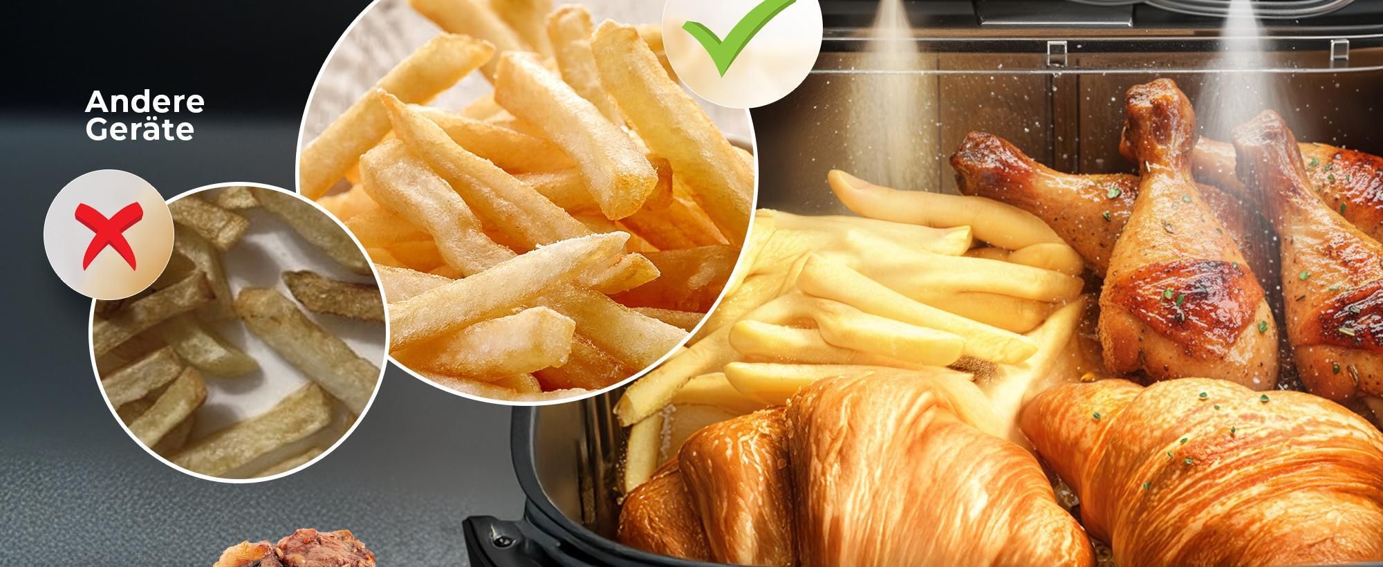 Balter Heißluftfritteuse 7,2L mit Sichtfenster, 1800W, Öl- & Wasser-Spray, Airfryer, 10 Programme, Touchbedienung, 100 Rezepte, Edelstahl, Schwarz