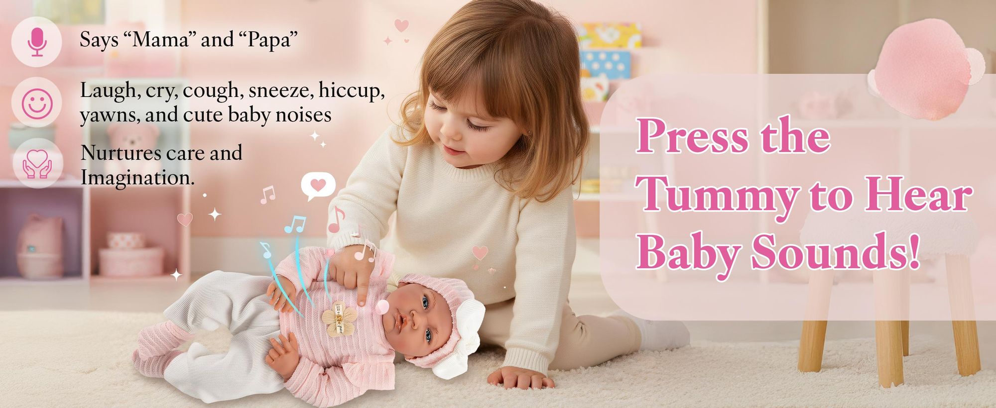 Babypuppe Lili 41 cm – sprechend & interaktiv – Softkörper, realistisches Design, mit Schnuller & Geschenkbox (KP4204)