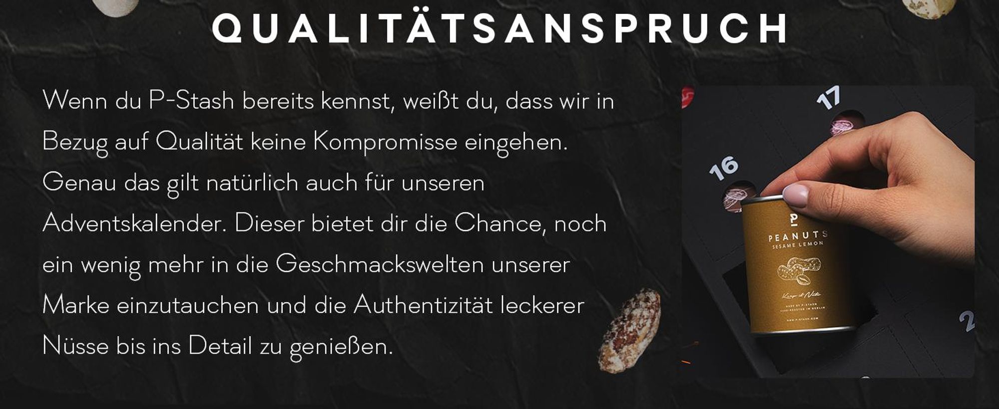 P-Stash Adventskalender 2026 Weihnachtskalender mit Nüssen und Schokolade - Pistazien, Mandeln, Haselnüsse, Erdnüsse uvm. - Nussmischung handgeröstet