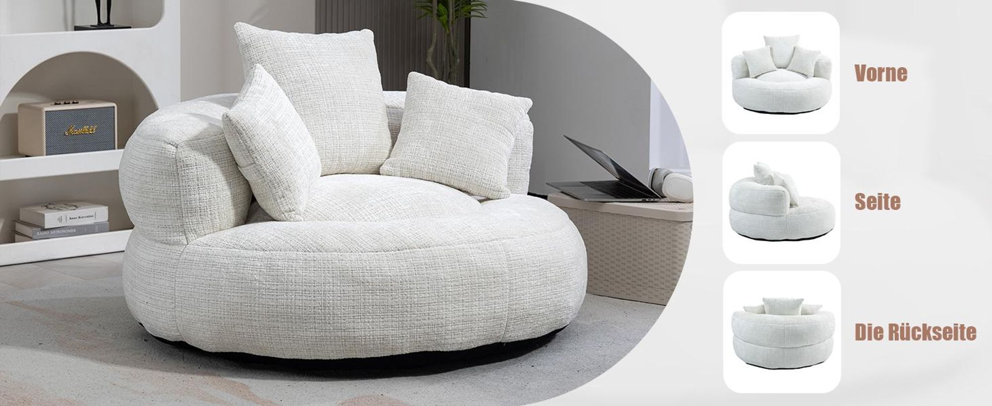 LVHOM Lazy Sofa mit 3 Kissen, Klassischer Sitzsack mit Füllung, Bean Bag mit Sitzpuff, Chenille Kuschelstuhl Sitzsäcke, Chaiselongue, Kaffeebraun
