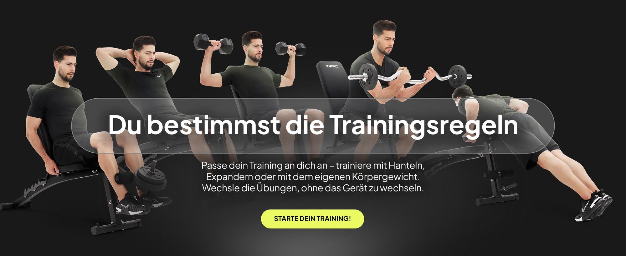 Zipro Volume Multifunktions-Trainingsbank mit Beinpresse und Bizeps-Curlbänke für Ganzkörpertraining, verstellbare Bank, schwarz, Belastbarkeit 230 kg
