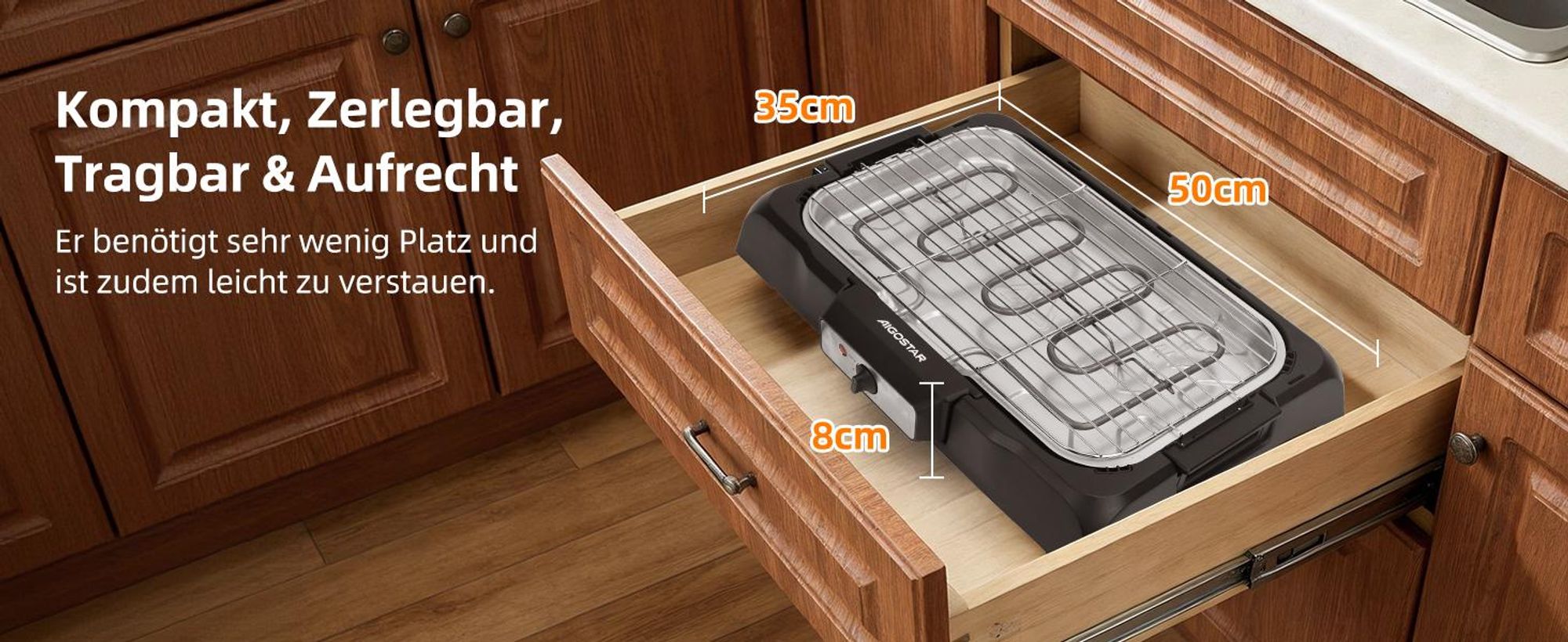 Aigostar - Rauchfreier Tischgrill Barbecue Elektrogrill Elektrischer, Antihaftbeschichtete Grillfläche , Abnehmbarer Fettauffangschale, 2000W