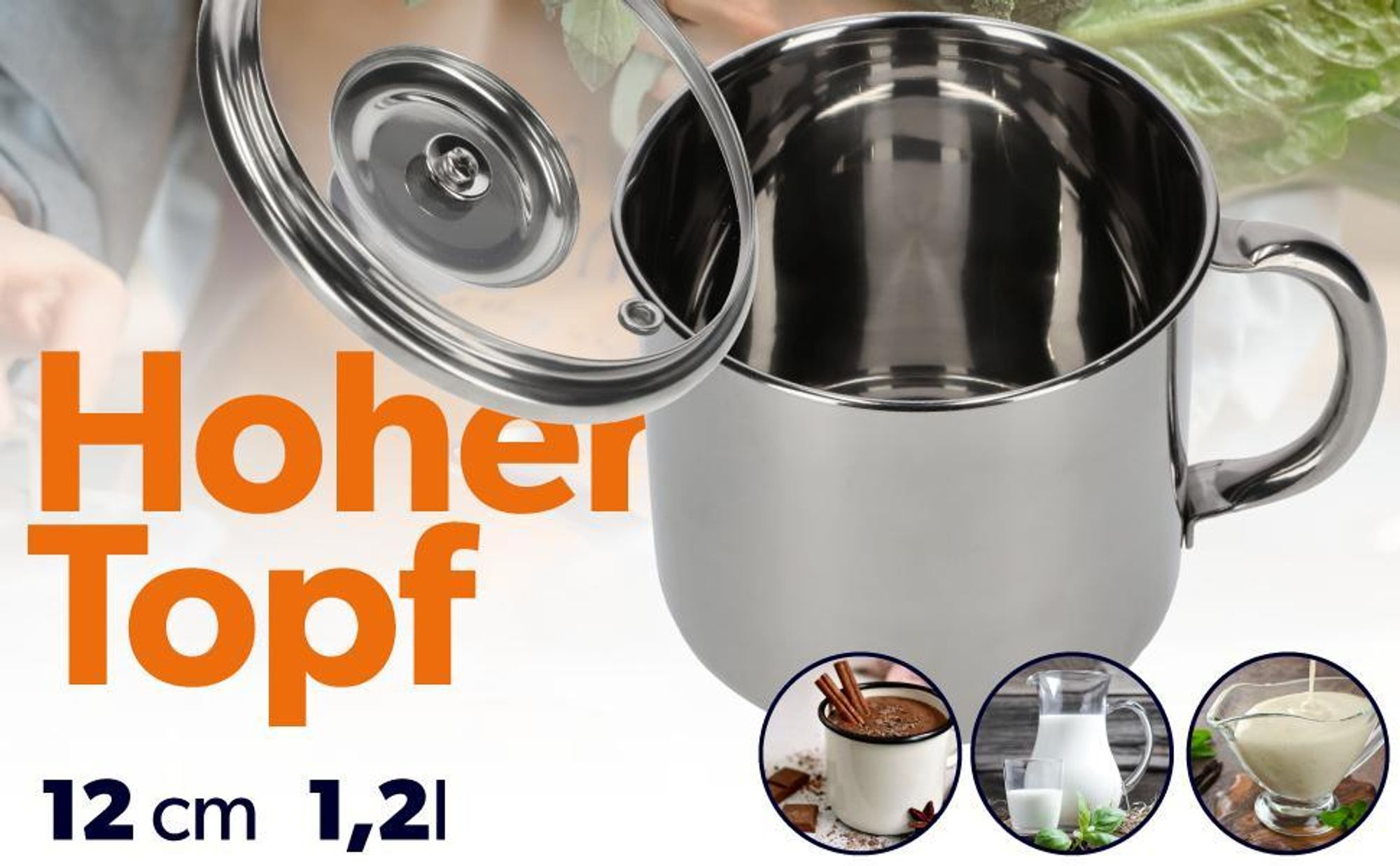 KADAX hoher Topf mit dichtem Glasdeckel, 1.2L, Silberkanne