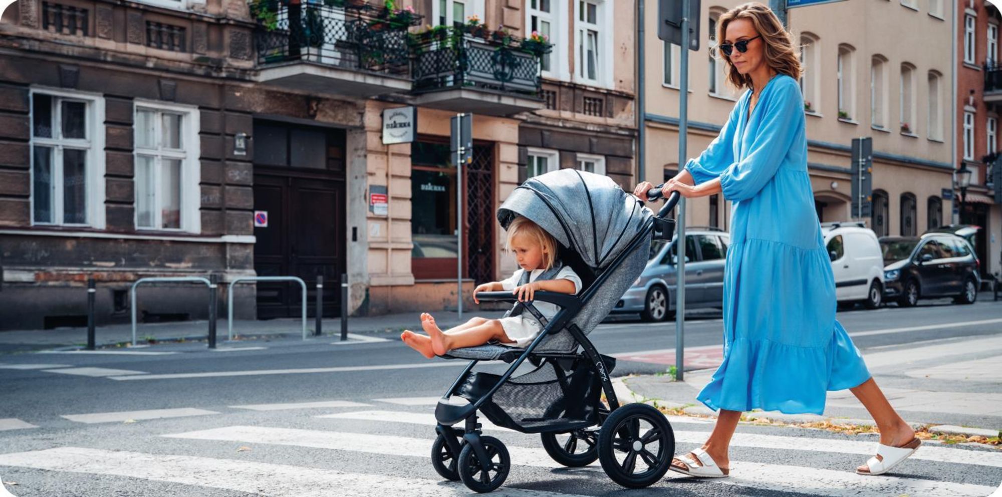 MoMi MIYA Kinderwagen Buggy – 10" Räder, Moskitonetz, Regen- & Fußschutz – Grau
