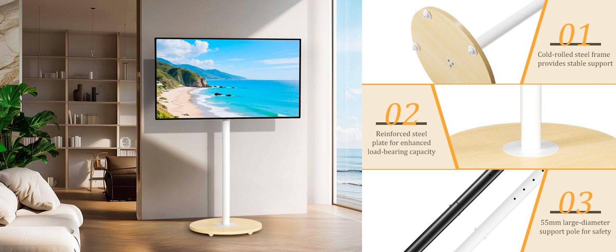 WISFOR TV Standfuss Höhenverstellbar, TV Ständer Rollbar, TV Bodenständer für 40-75 Zoll Fernsehstand, VESA 600x400mm, bis Max 50kg