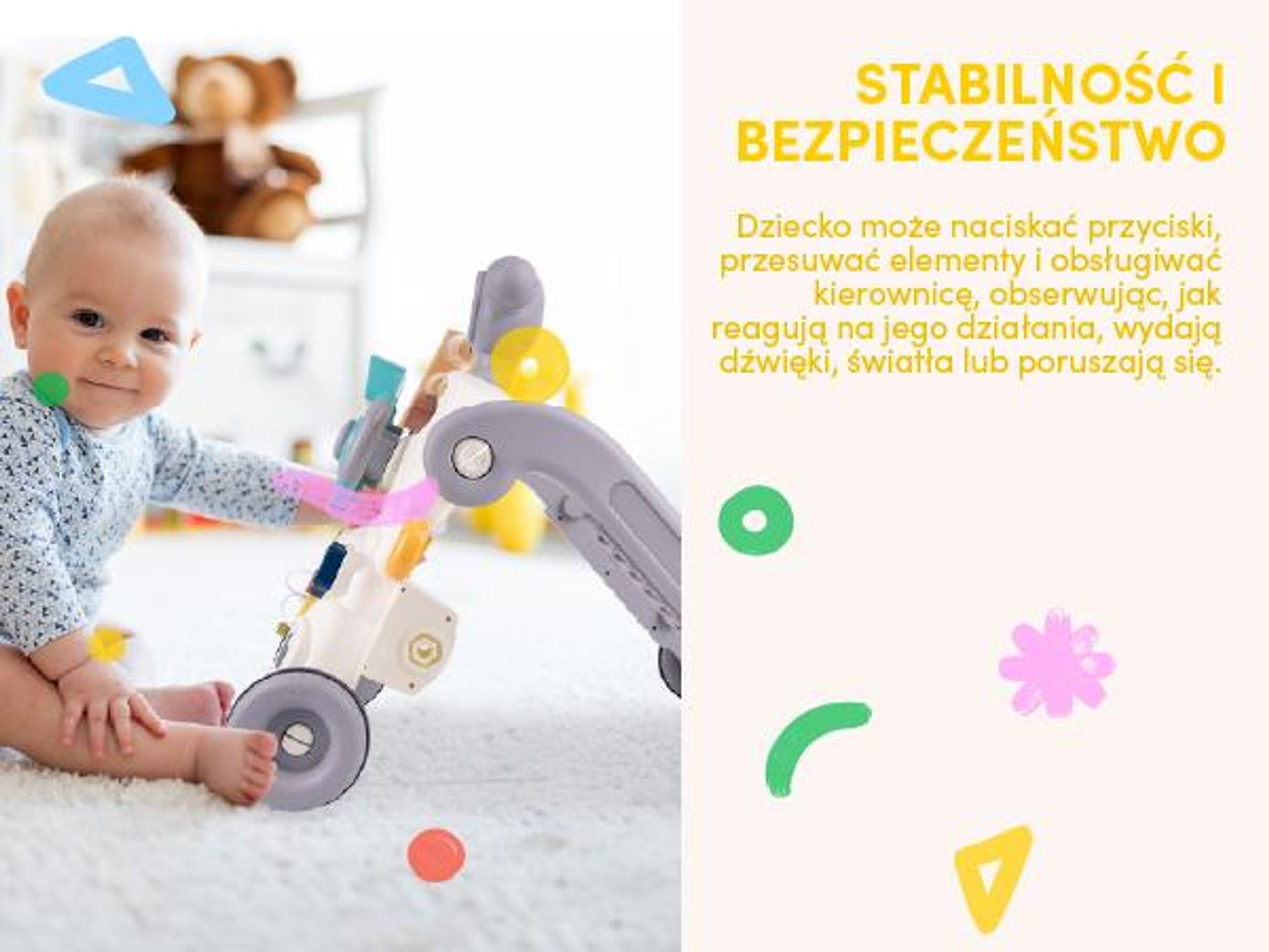 Chodzik pchacz edukacyjny Stolik  z kierownicą i hulajnogą