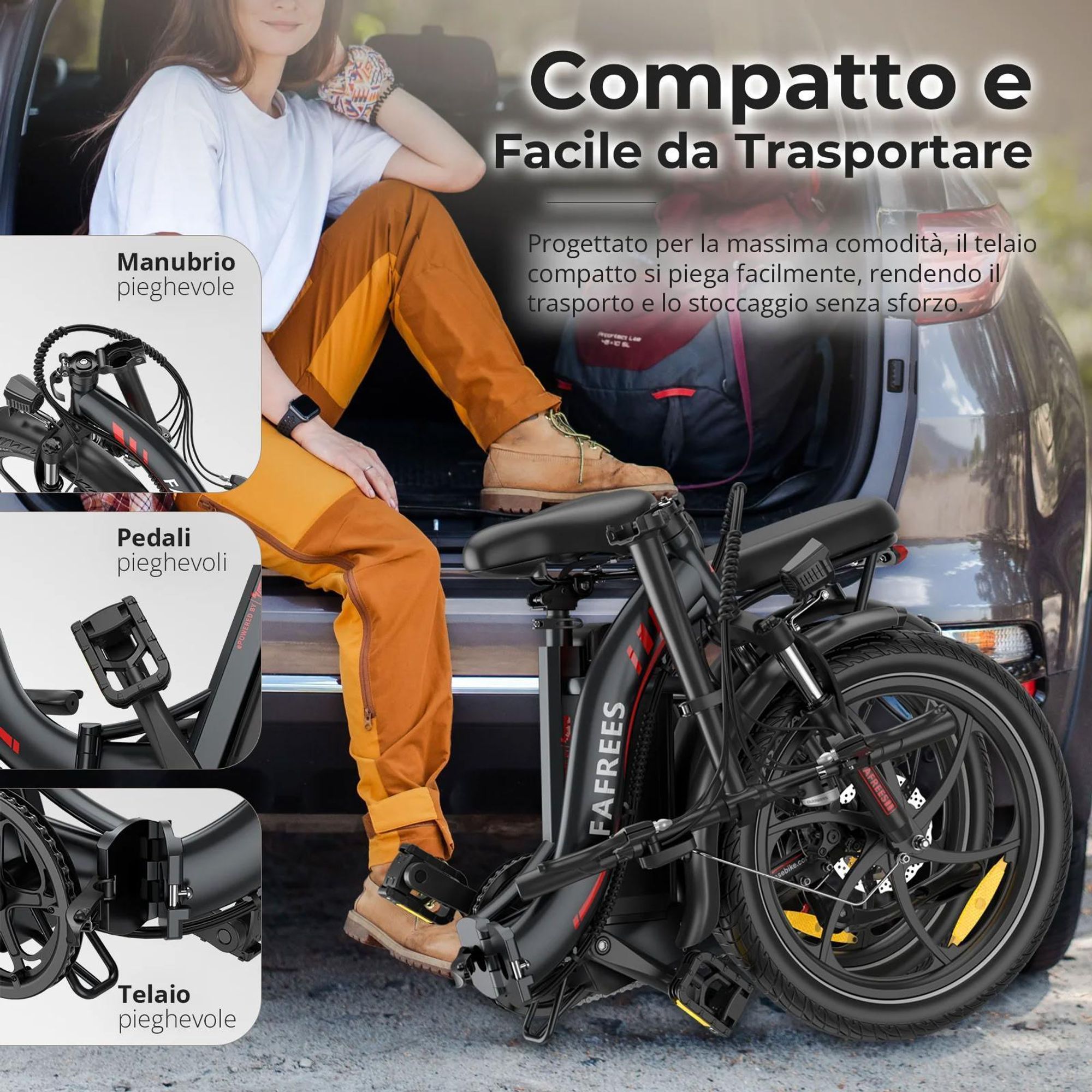 E-Bike FAFREES F20+ - Motore 250W Batteria 36V20Ah Pneumatici Da 20 Pollici Freni A Disco Meccanici - Nero