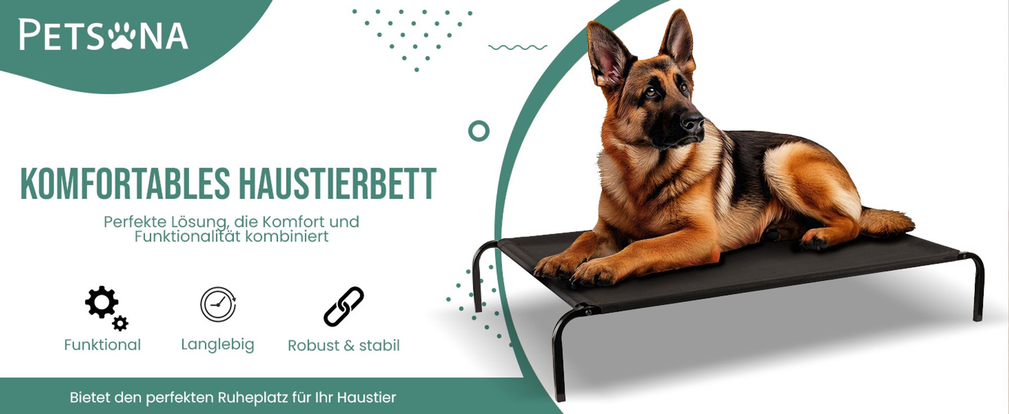Petsona Hundebett Hundeliege Haustierbett Indoor Outdoor Erhöht Kausicher Langlebig Mittelgroße Hund Betten Haustier Bequeme Haustier-Hängematte Für Ultimative Entspannung 109X20x71cm, Schwarz