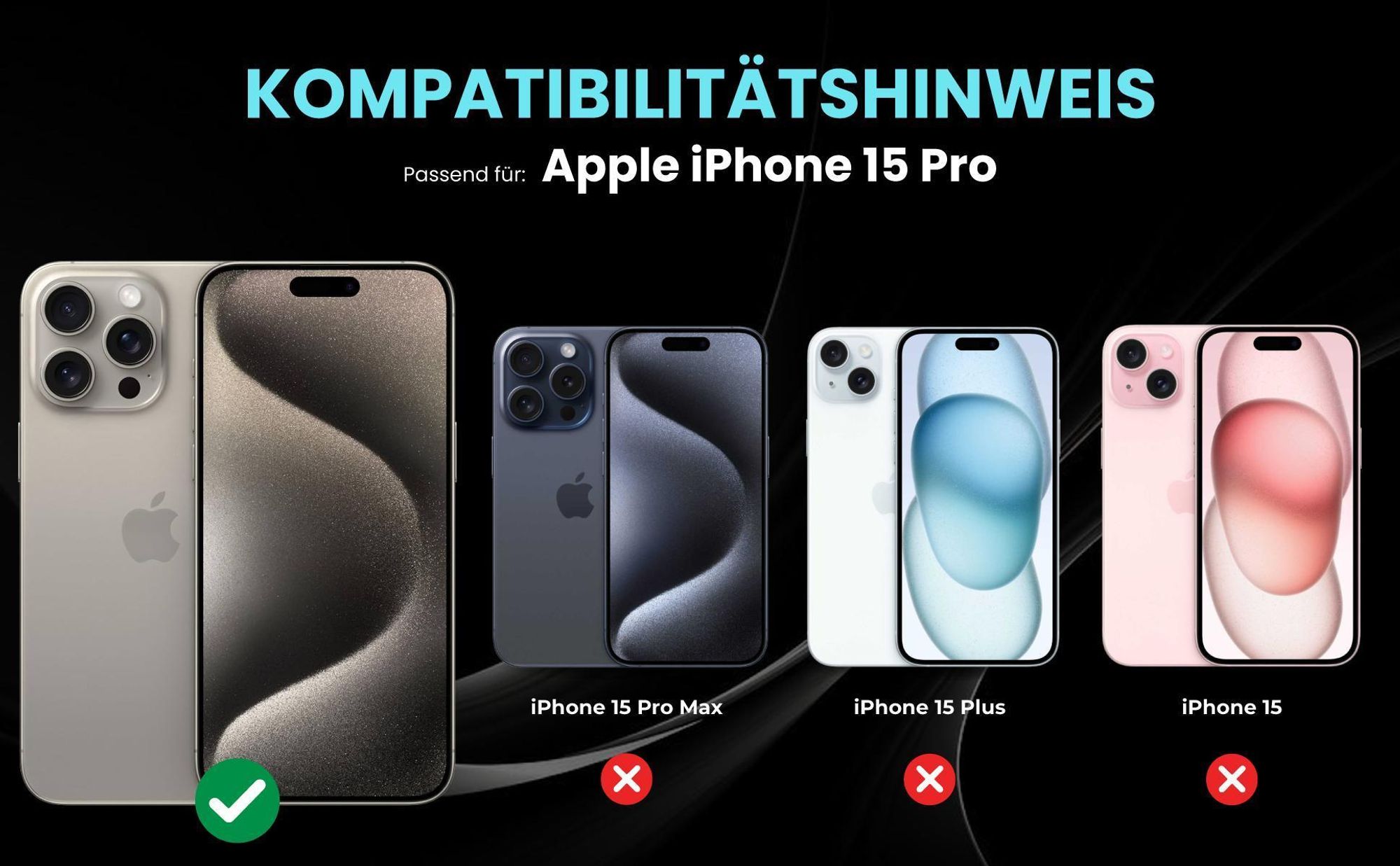 Kompatibilitätshinweise Hülle für Apple iPhone 15 Pro