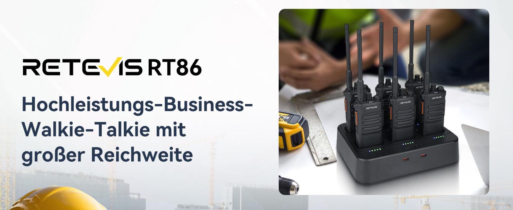 Retevis RT86 Funkgerät Professionell, Robust Walkie Talkie mit Großer Reichweite, Handfunkgerät mit 6 Fach Ladegerät für Schulen