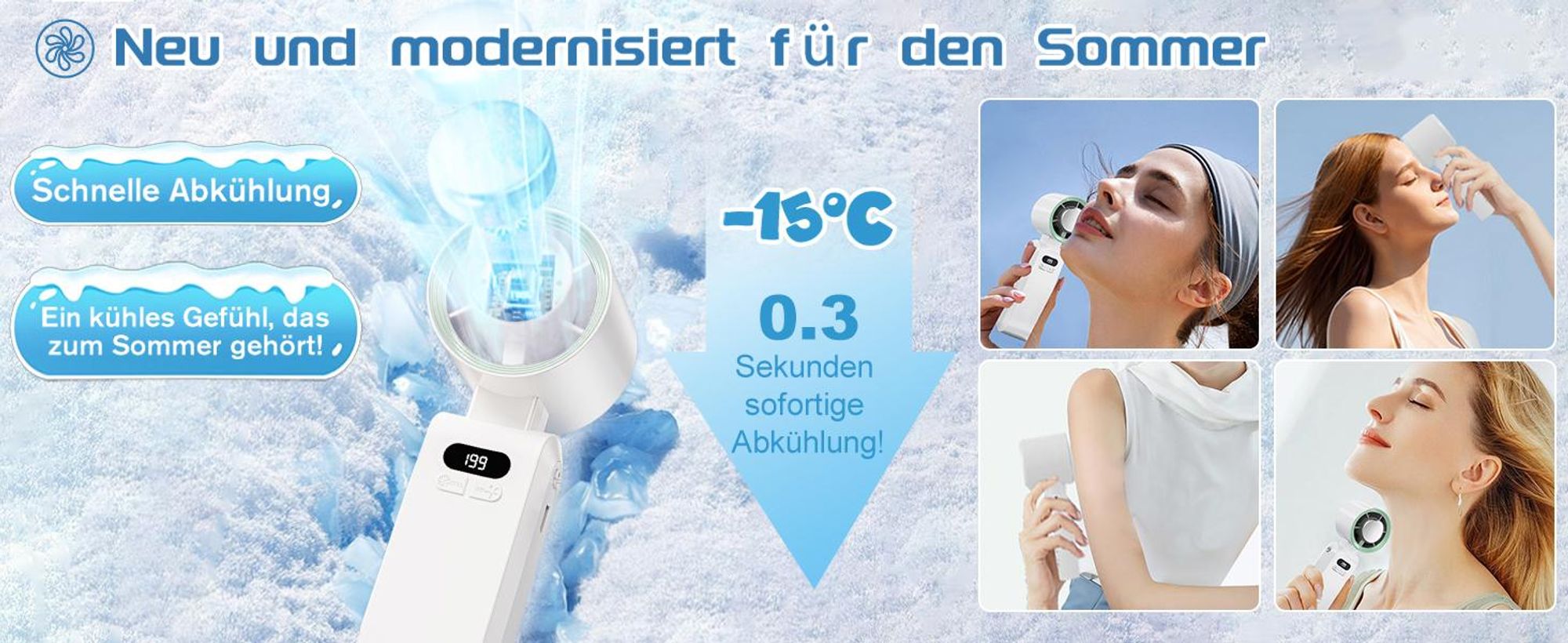 Handventilator, Tragbarer Ventilator,  Mini Lüfter, Mini Ventilator, Nackenventilator, 1-199 Geschwindigkeiten, mit Kühlfunktion, 5000mAh Akku