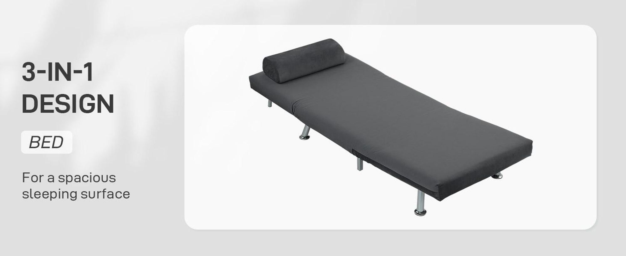 HOMCOM - Fotel do spania - imitacja aksamitu (100% poliester), stal - 75L x 70W x 75H cm - ciemnoszary