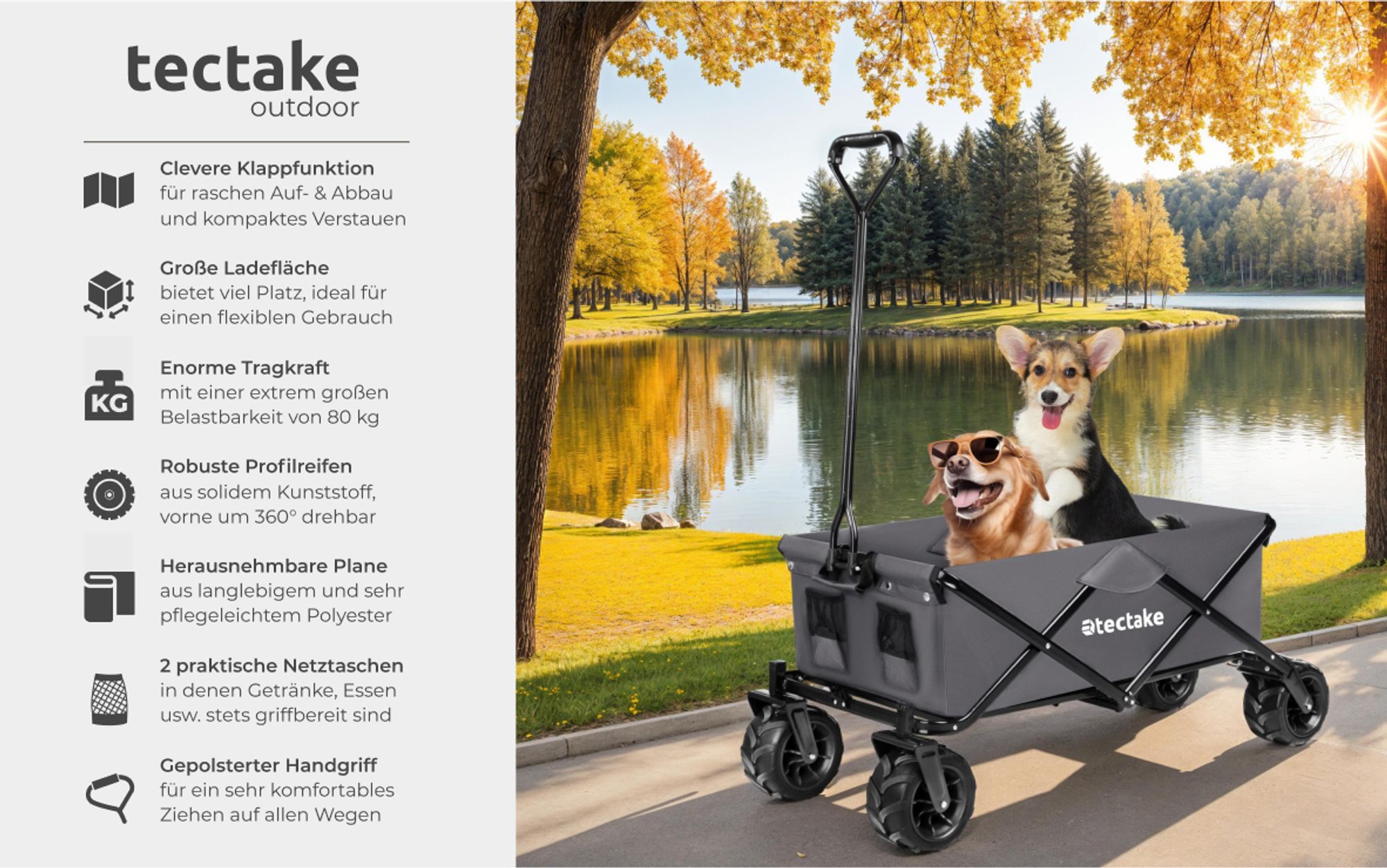 tectake® Bollerwagen Heidrun inklusive Tragetasche, Belastbarkeit 80 kg