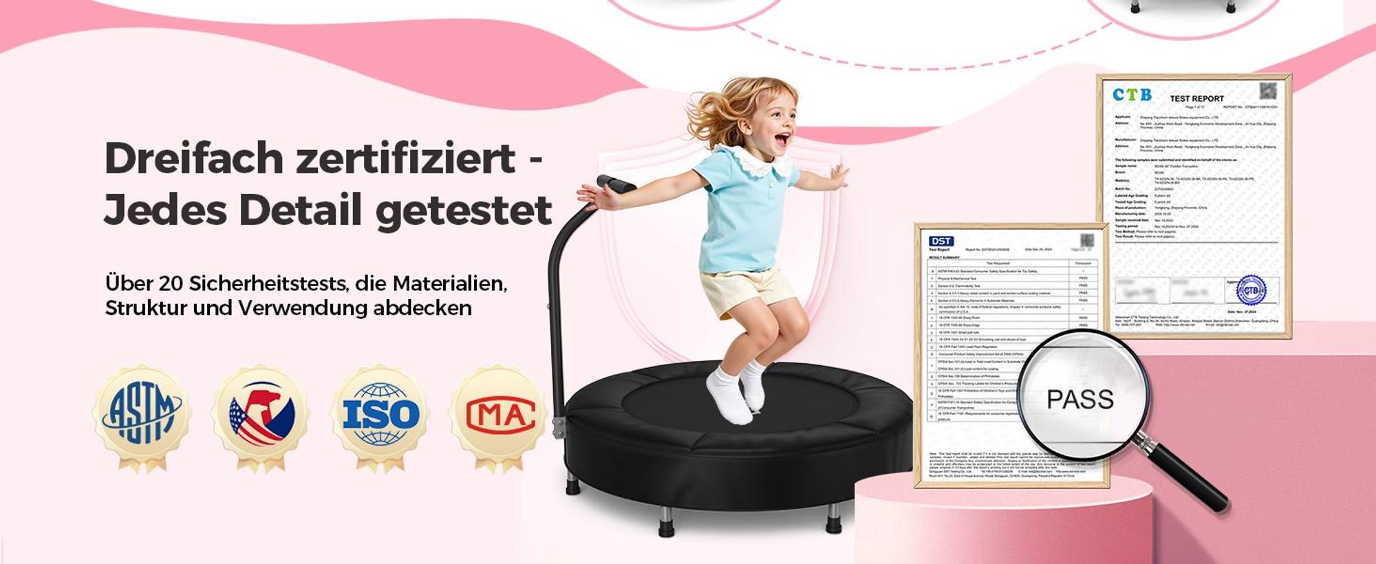 BCAN SP1 Kleinkindertrampolin 36 Zoll, ASTM , Kindertrampolin für 1–6 Jahre, Schaumgriffe & dicke sichere Schutzabdeckung, Mini-Trampolin