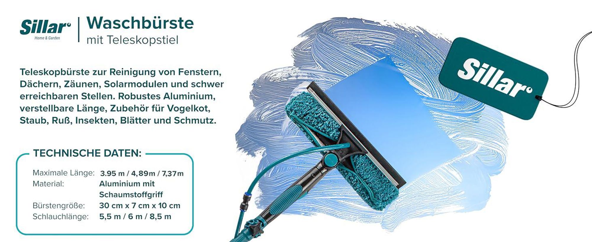 Teleskopische Reinigungsbürste 7 m – Ideal für Solaranlagen, Terrassenüberdachungen und Photovoltaik