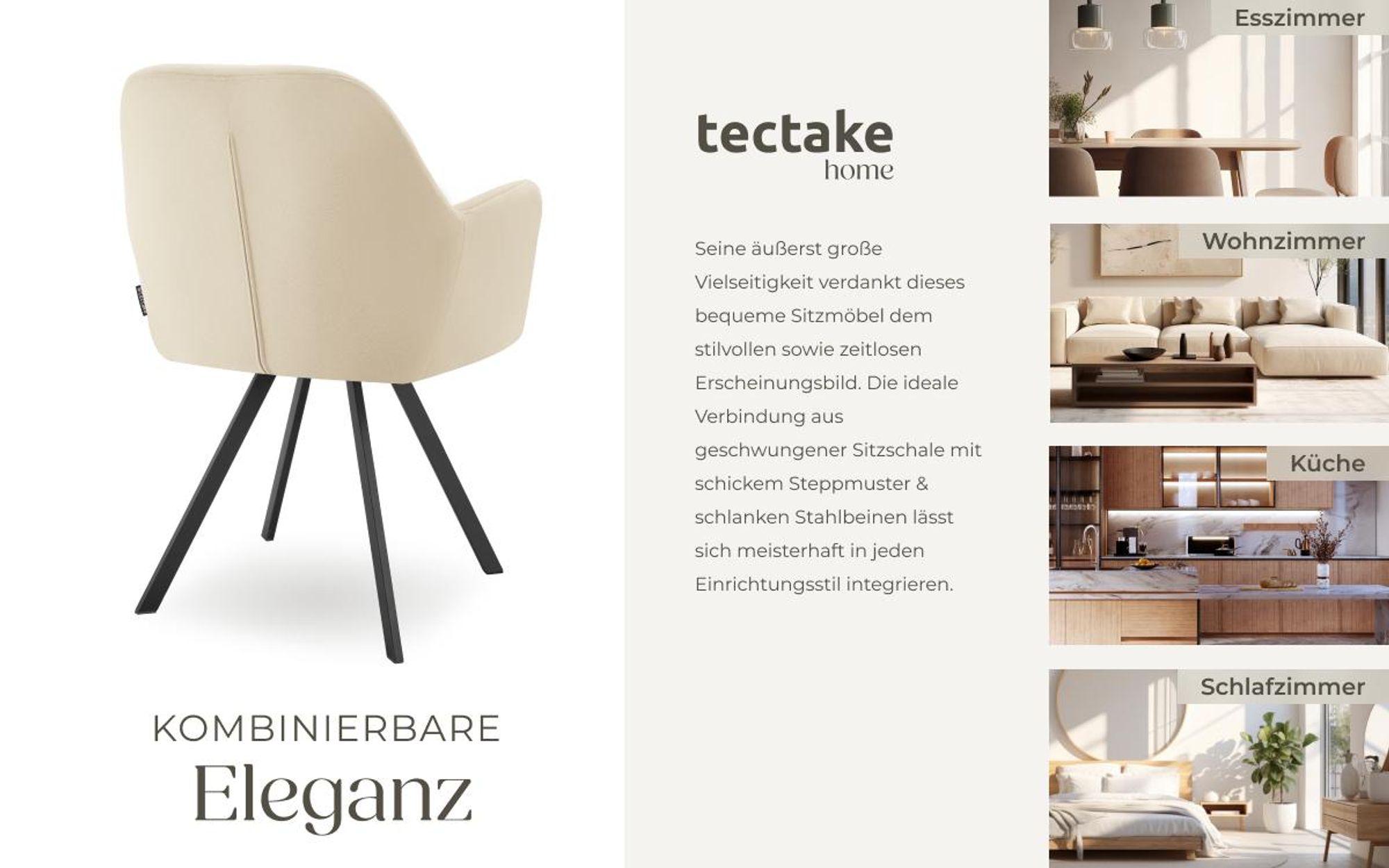 tectake® Drehbarer Samt-Armlehnstuhl Lucia gepolstert, mit Steppmuster 58 x 58 x 87 cm