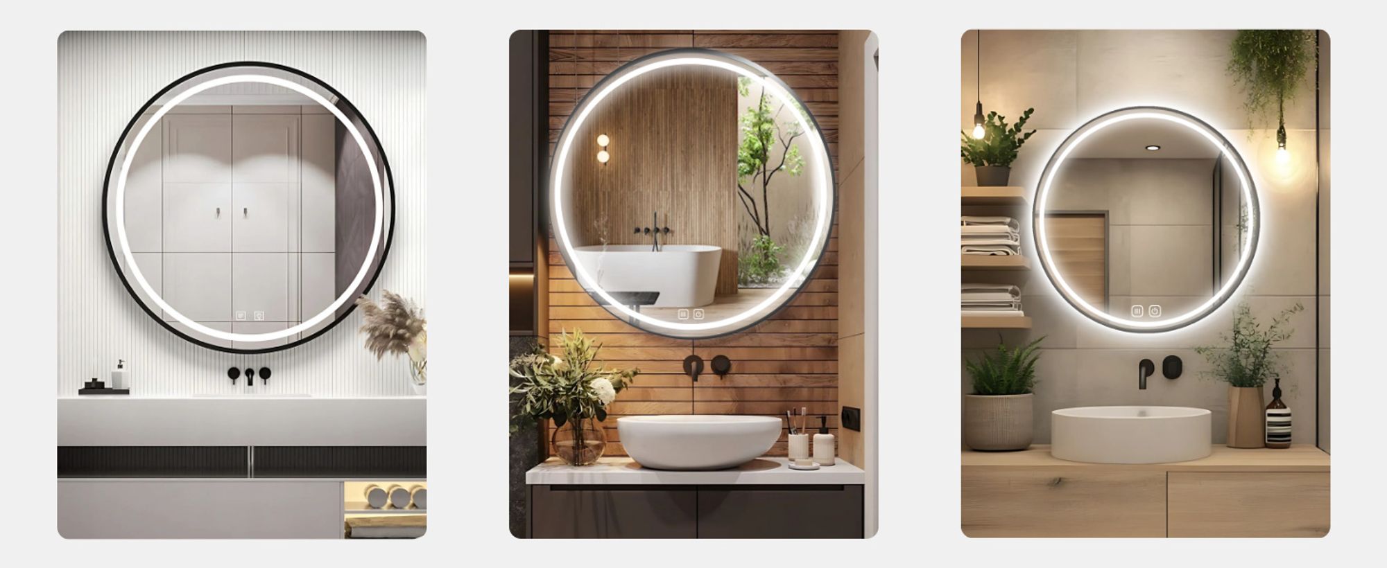 SAVE ®HOME Okrągłe lustro łazienkowe LED - 60 cm - PODŚWIETLANE - Z RAMĄ LOFT - 3 BARWY ŚWIATŁA - ŚCIEMNIALNE - BEZ PARY - DOTYKOWE - LUSTRO ŚCIENNE