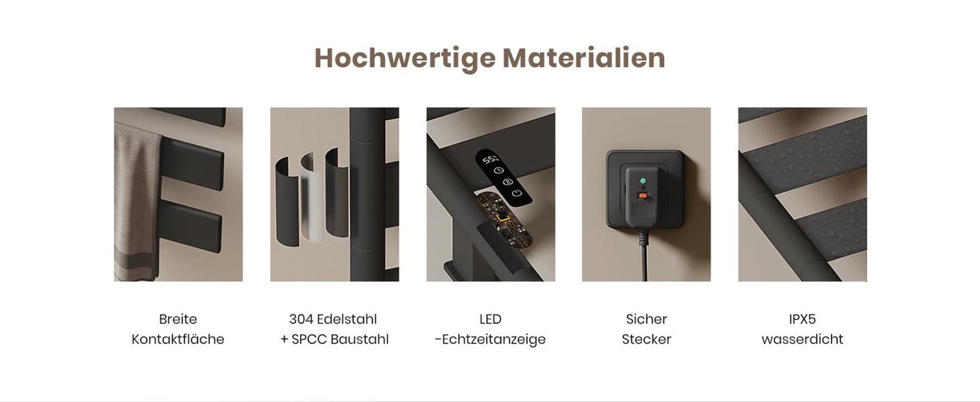EMKE Elektrischer Badheizkörper mit drehbarem Handtuchhalter und Ablage Thermostat WiFi-App Sprachsteuerung Timer 76x45x14cm schwarz