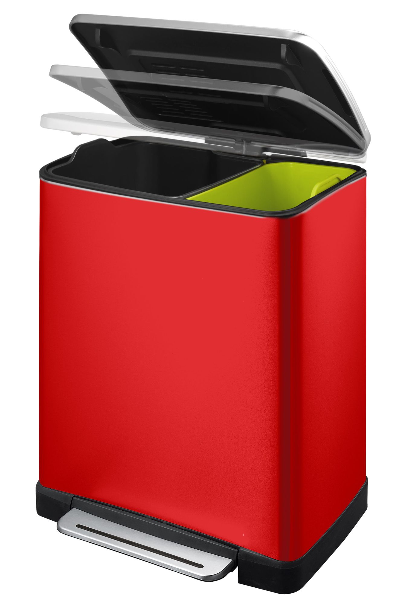EKO - E-Cube recycling pedaalemmer 28+18 liter - Stainless steel Plastic - Rot, Matt Edelstahl