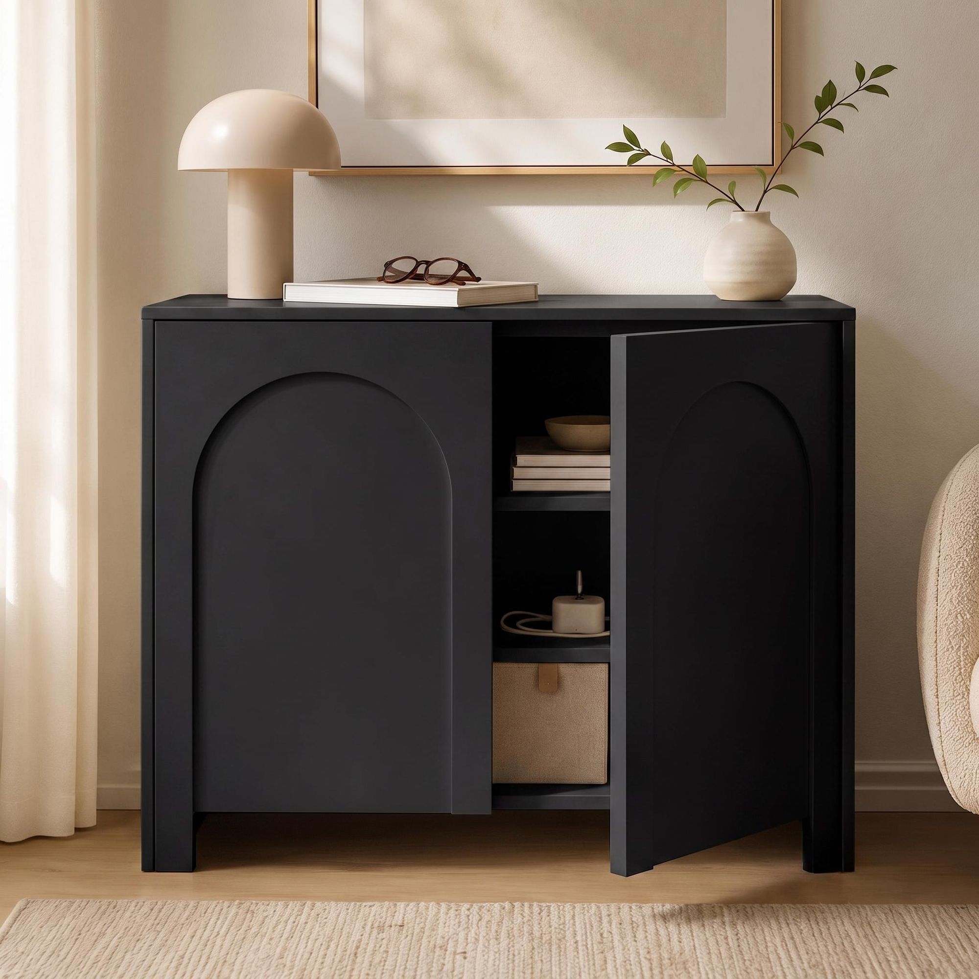 Sideboard Vento Schwarz, 2 Türen, Breite: 103,5 cm / Höhe: 83 cm / Tiefe 35 cm
