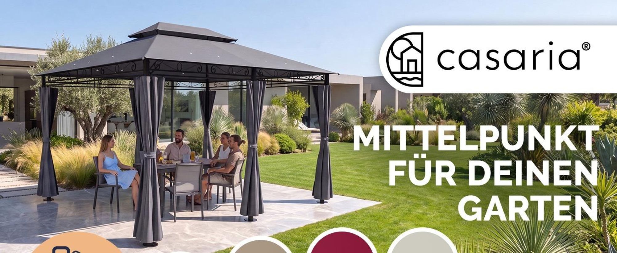 CASARIA Pavillon Topas 3x4 m mit Seitenteilen, Creme