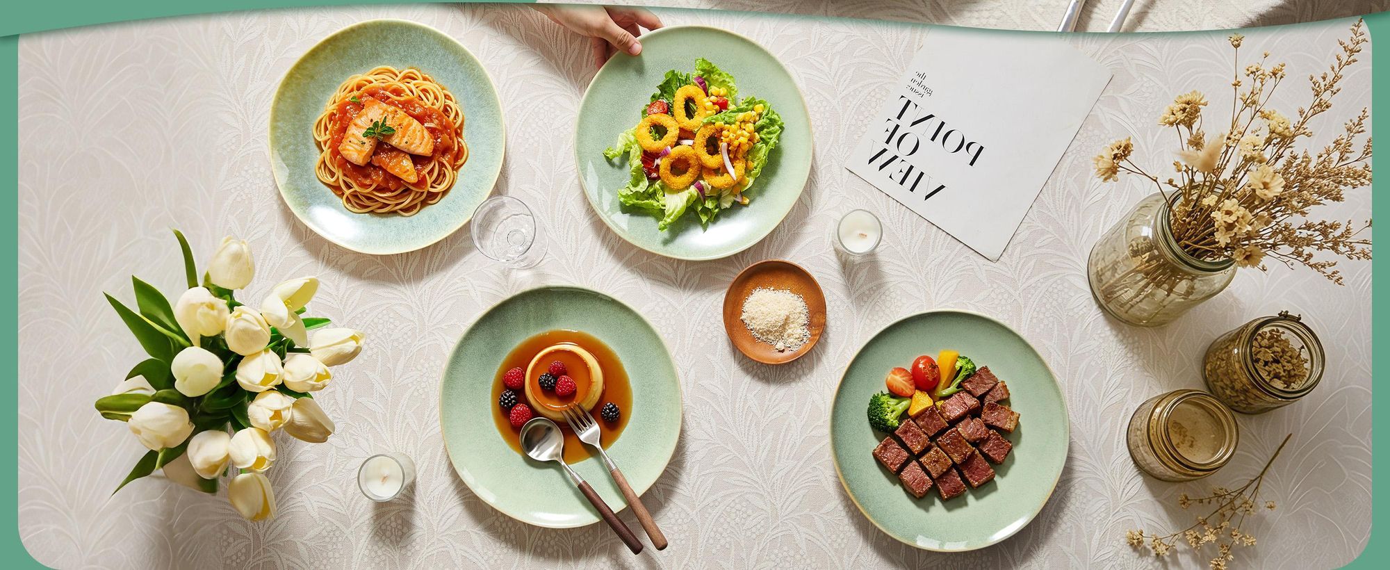Teller Set 4er Ø27,7cm Keramik Speiseteller Frühstücksteller Kuchenteller Flachteller für 4 Personen Reactive Glaze Mikrowellen- und Spülmaschinenfest