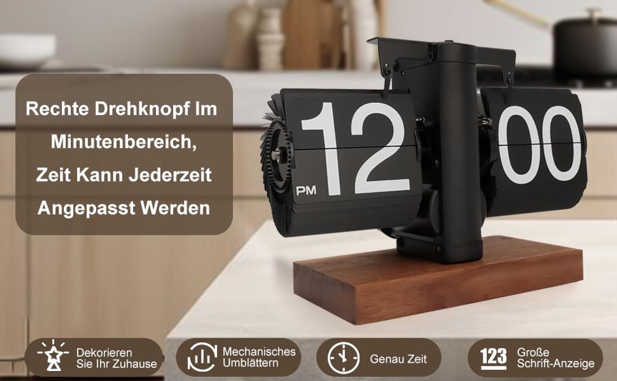 Flip-Tischuhr, Flip-Schreibtischuhr, Retro-Flip-Uhr, Vintage-Tischuhr, Automatisches Drehen, Batteriebetrieben, Mechanische Schreibtischuhr