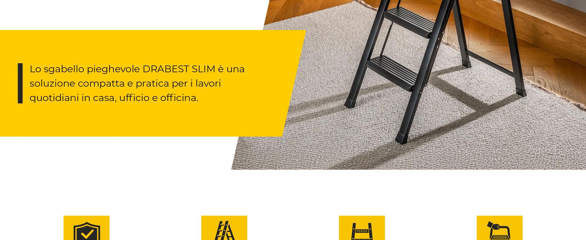 Drabest | Scala pieghevole in acciaio, modello "Slim", per uso domestico e in officina. Colore: nero. 4 gradini. Pieghevole. Capacità massima di carico: 150 kg. Altezza di lavoro: 2,88 metri