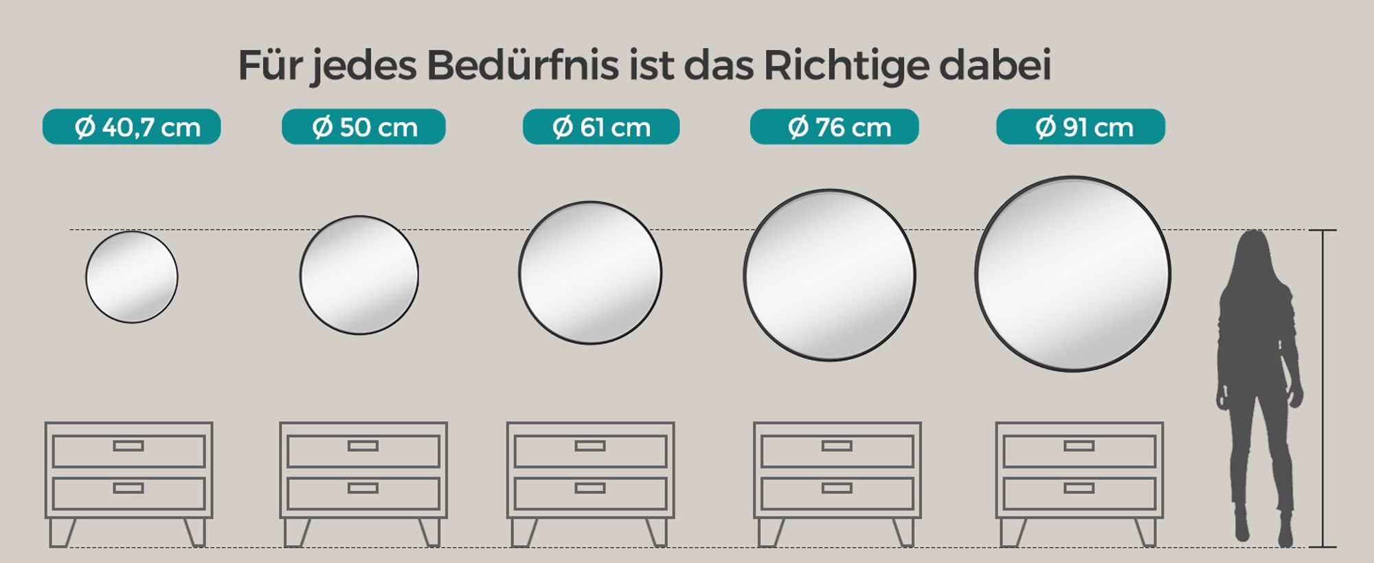 SONGMICS Wandspiegel, runder Badezimmerspiegel mit Metallrahmen, Ø 76 cm, Tintenschwarz