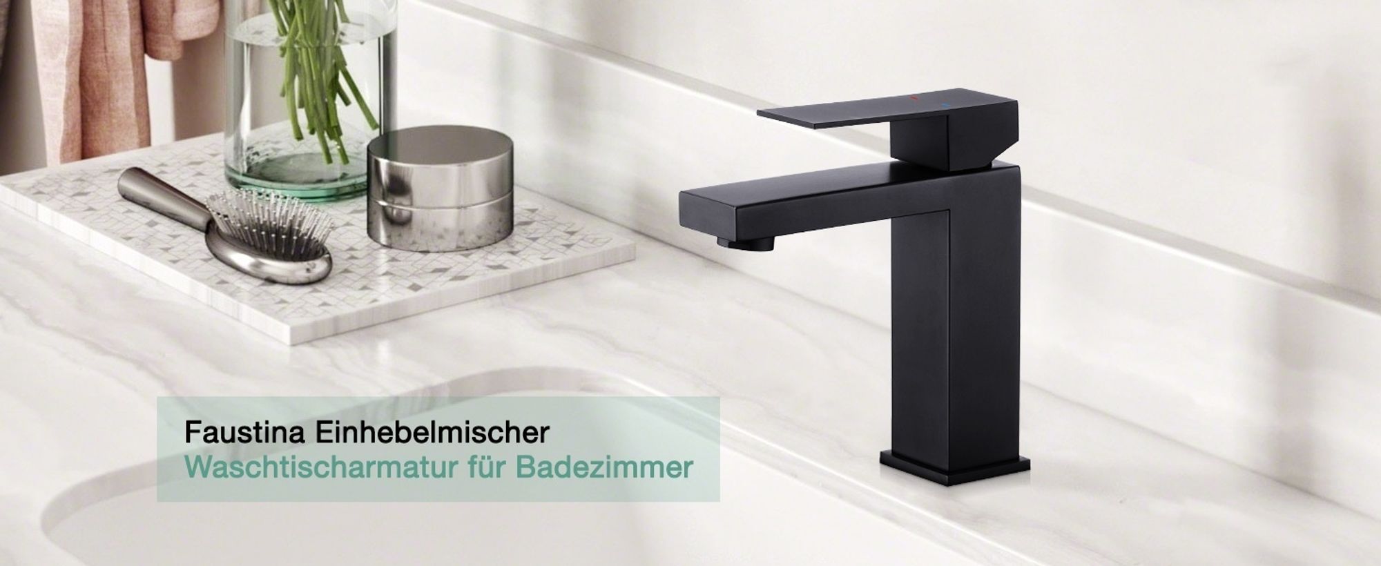 Wasserhahn Schwarz aus Kunststof Waschtischarmatur Armatur Waschbecken Eckig Badezimmer Mischbatterie Waschbecken Edelstahl Einhebelmischer Badarmatur